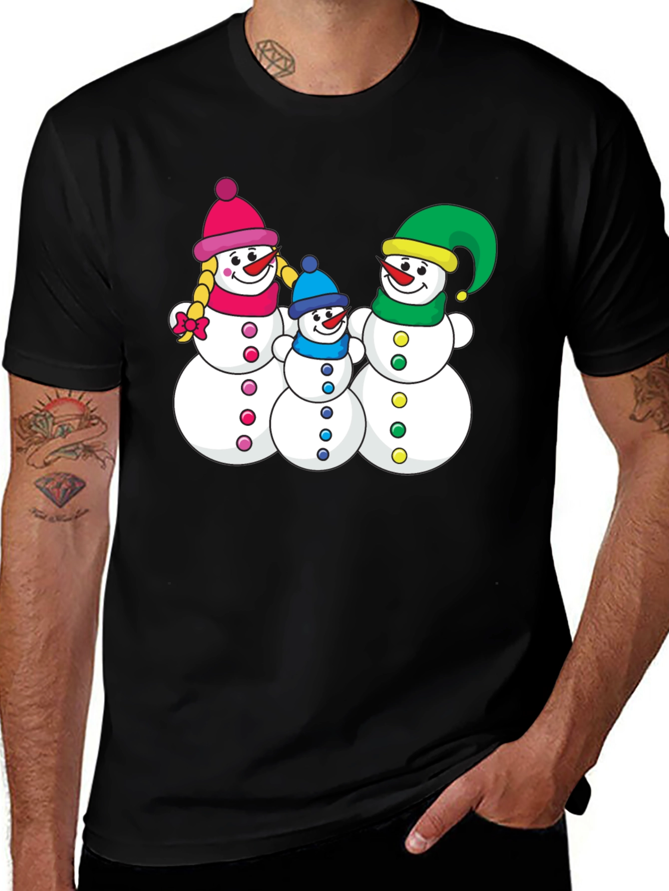 Snowman Family Black T-Shirt