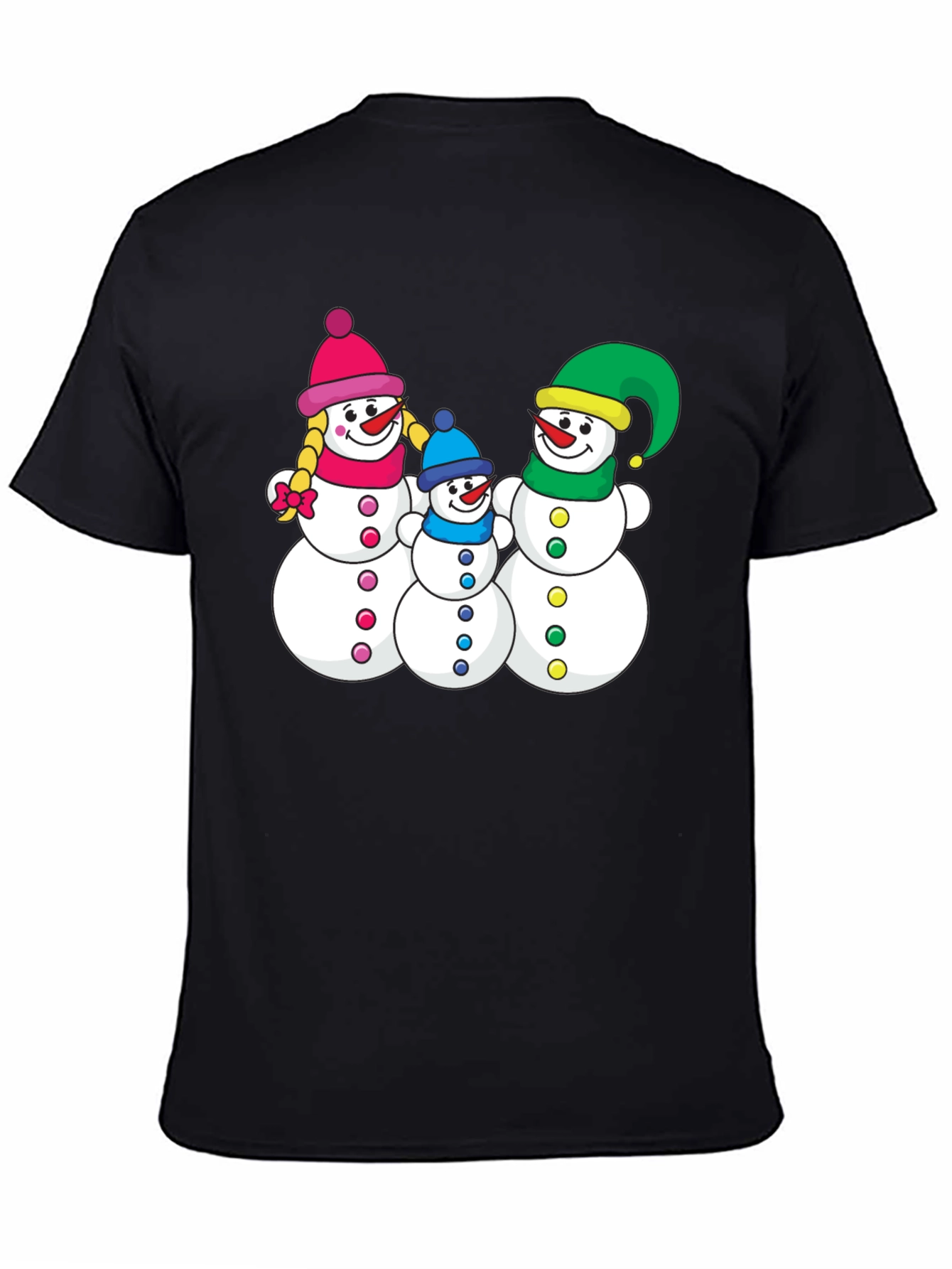 Snowman Family Black T-Shirt
