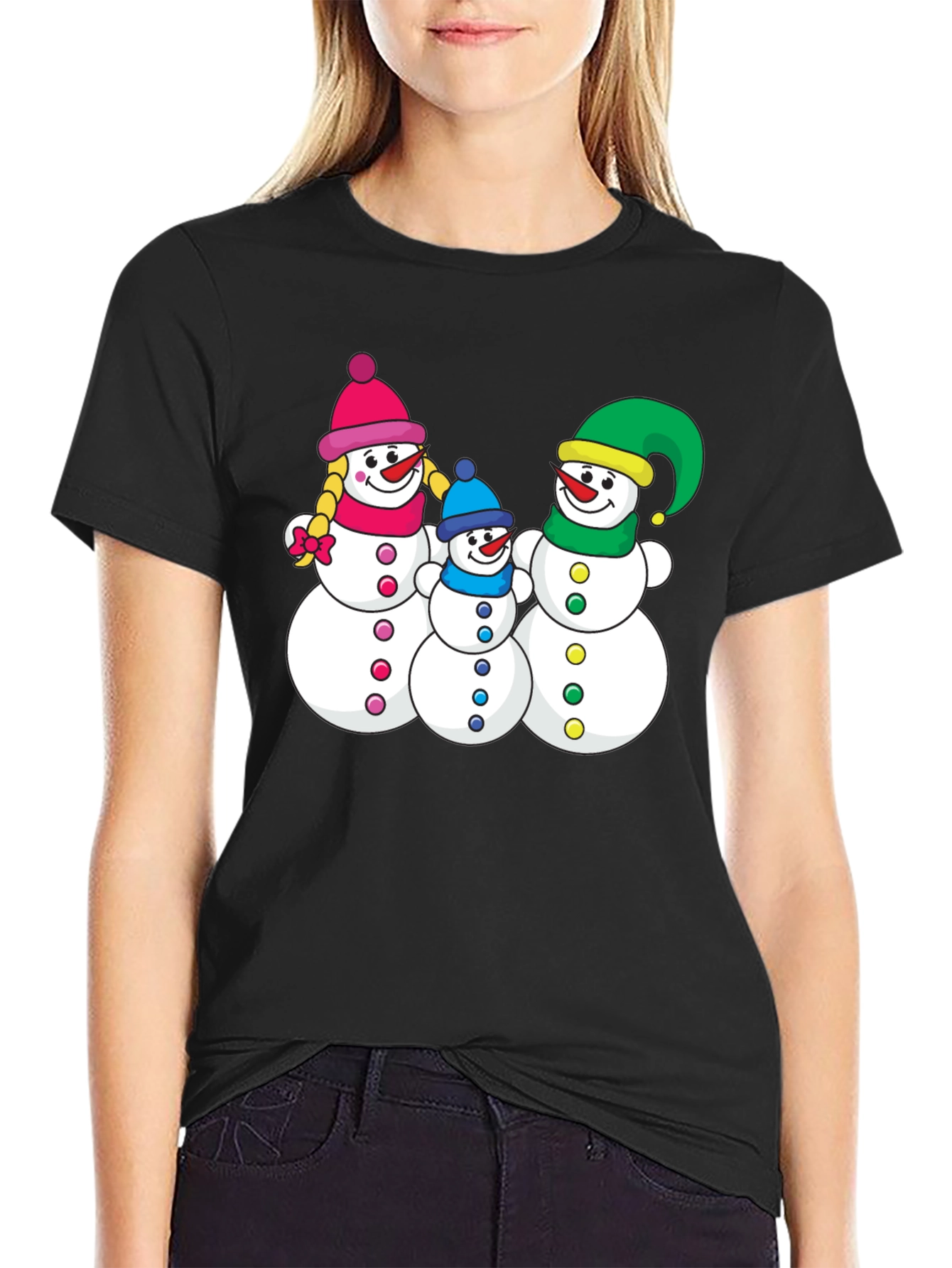 Snowman Family Black T-Shirt