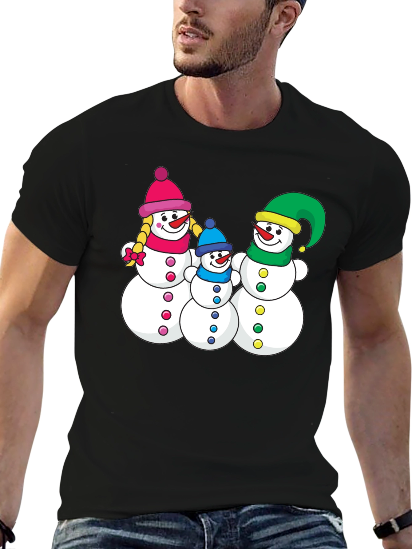 Snowman Family Black T-Shirt
