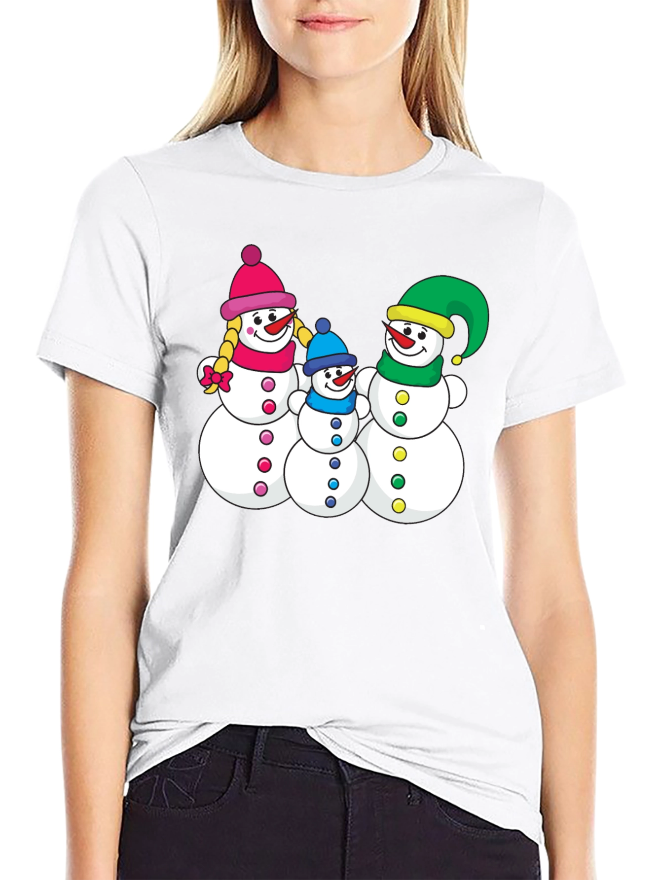 Snowman Family Black T-Shirt