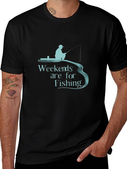 Camiseta Hombre Negra Weekends are for Fishing