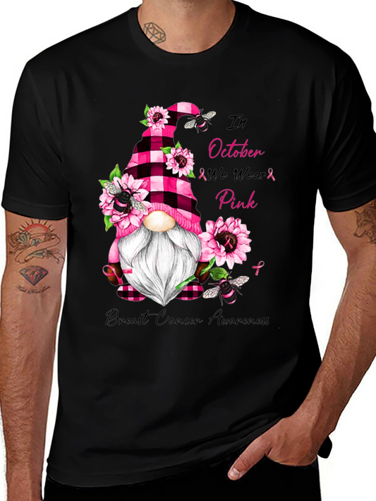 Camiseta de Concientización sobre el Cáncer de Mama con Gnomo Rosa