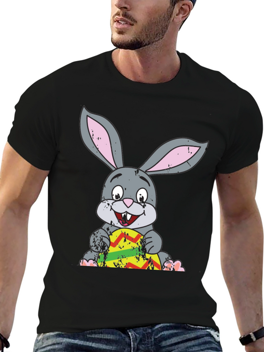Camiseta Negra con Conejo de Pascua y Huevo Decorado
