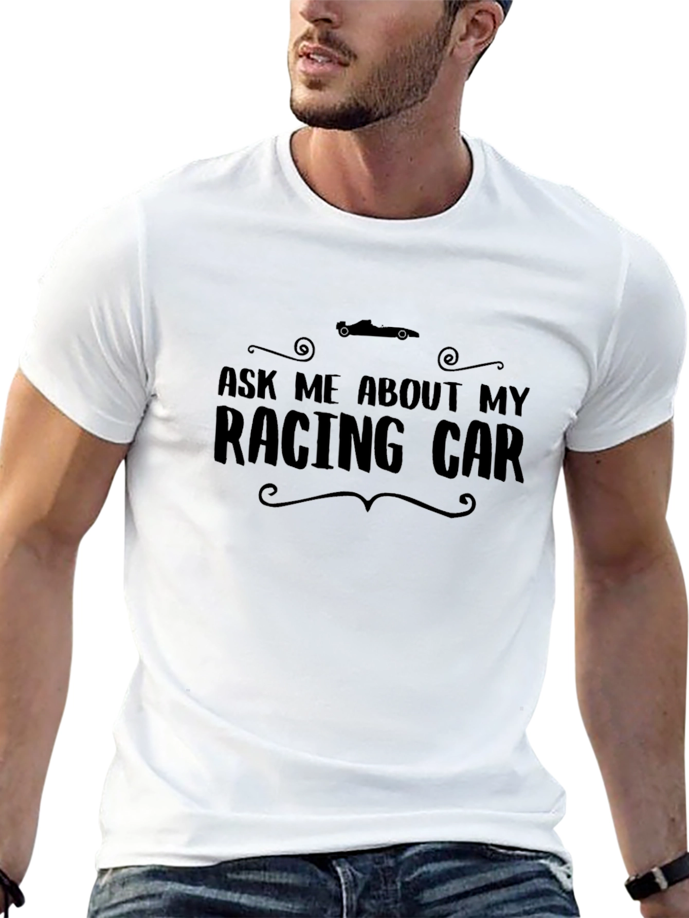 Camiseta Negra Ask Me About My Racing Car