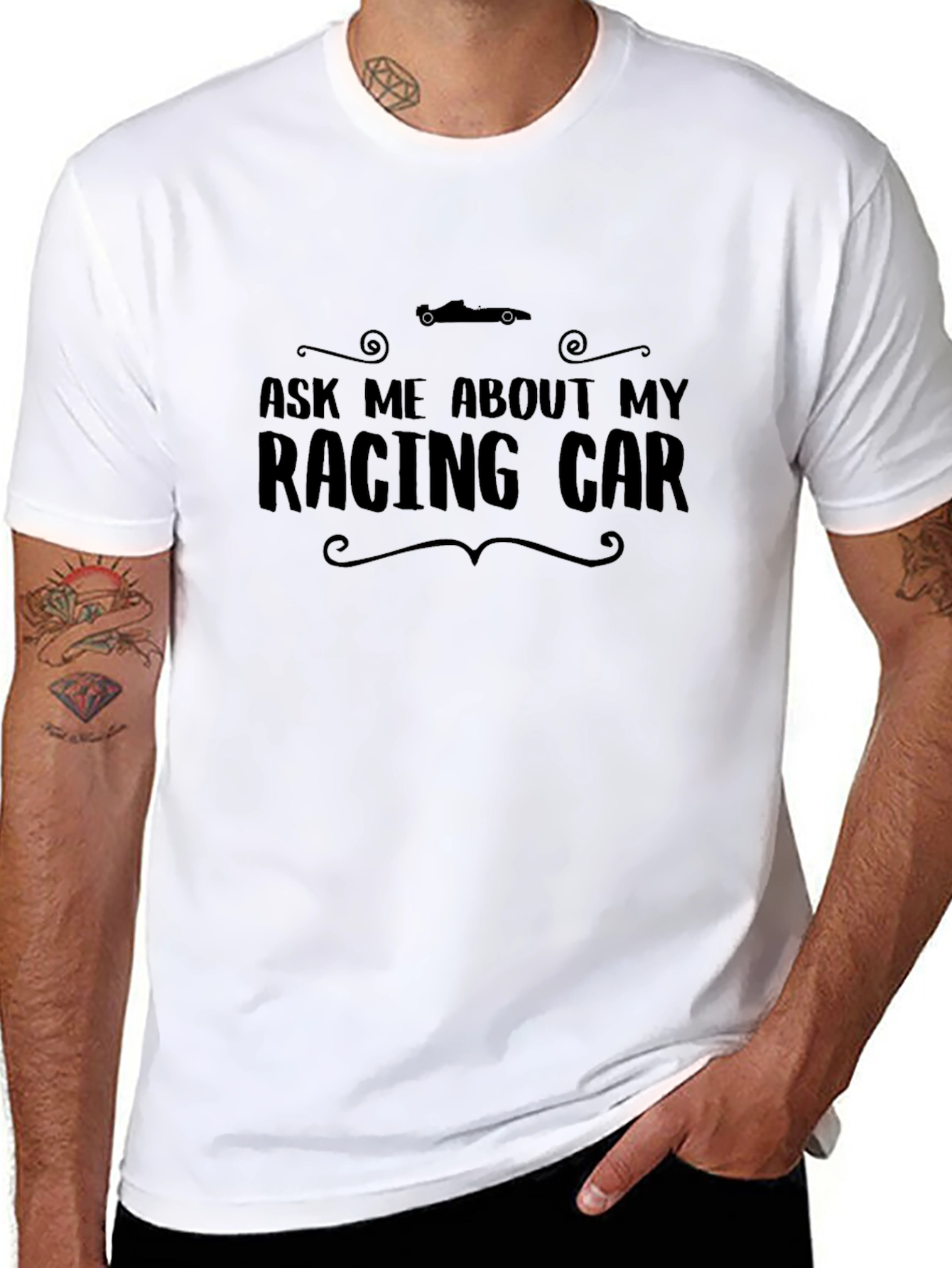 Camiseta Negra Ask Me About My Racing Car
