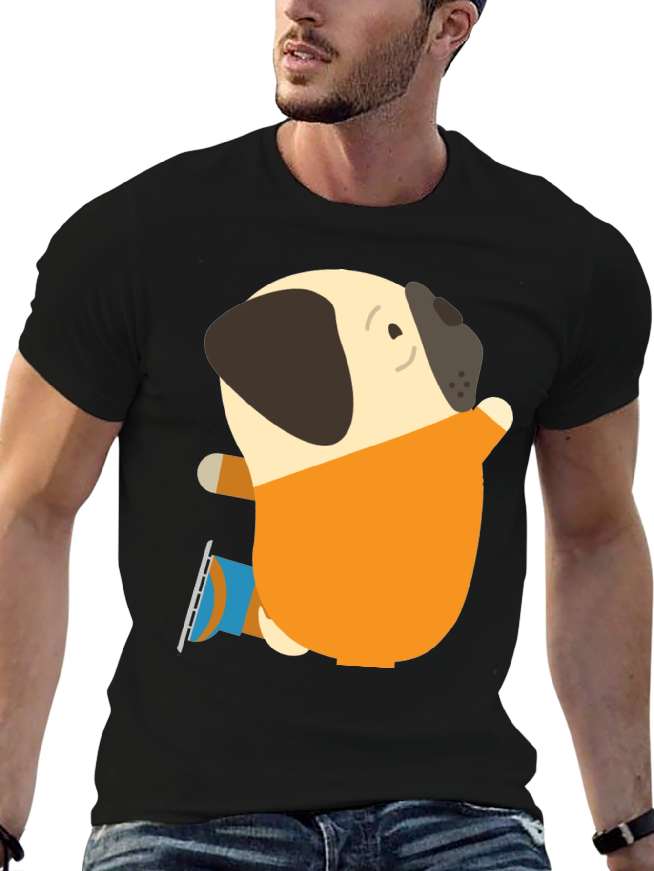 Pug on Ice Skates Graphic T-Shirt