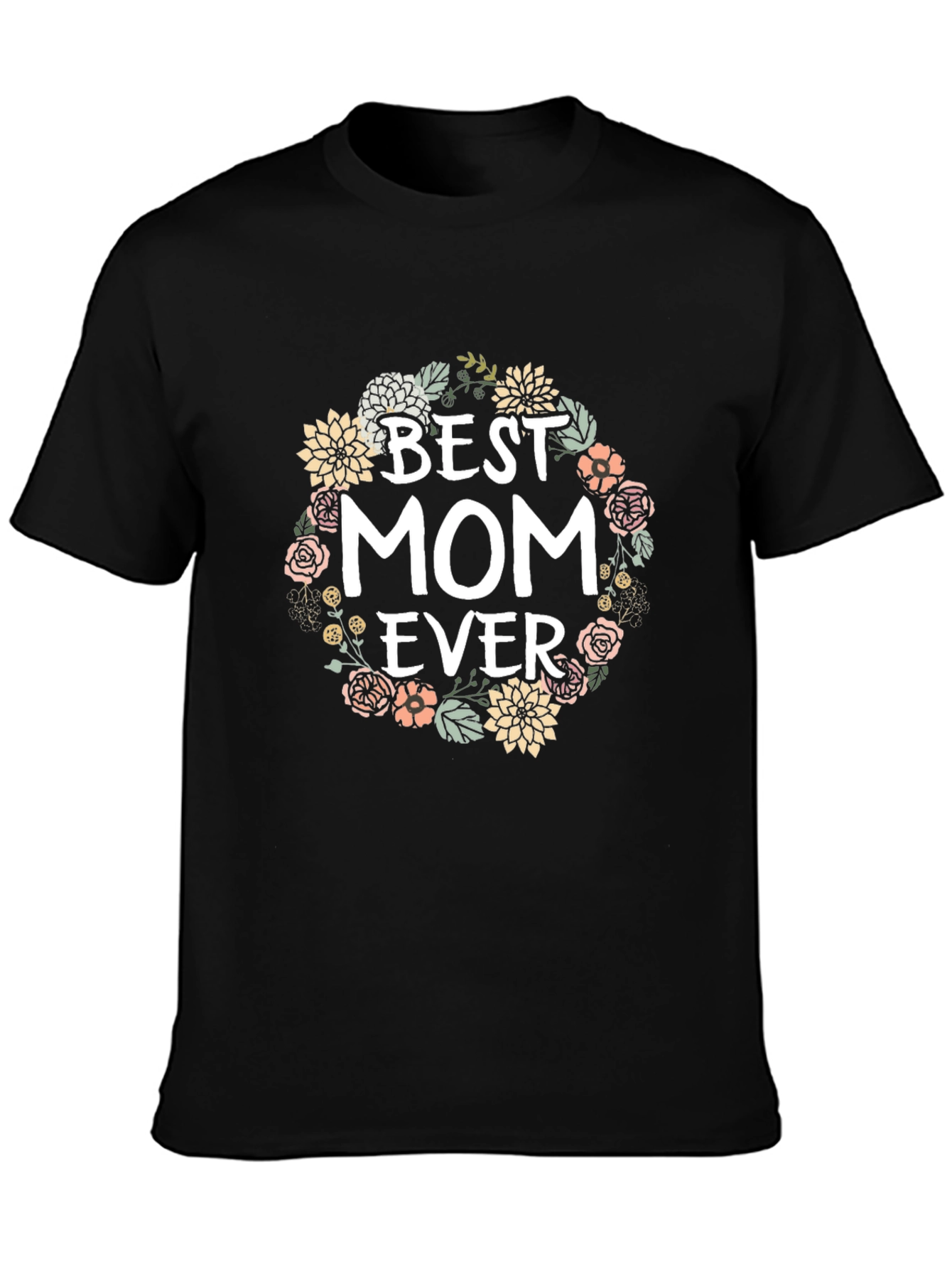 Camiseta Negra Best Mom Ever con Flores