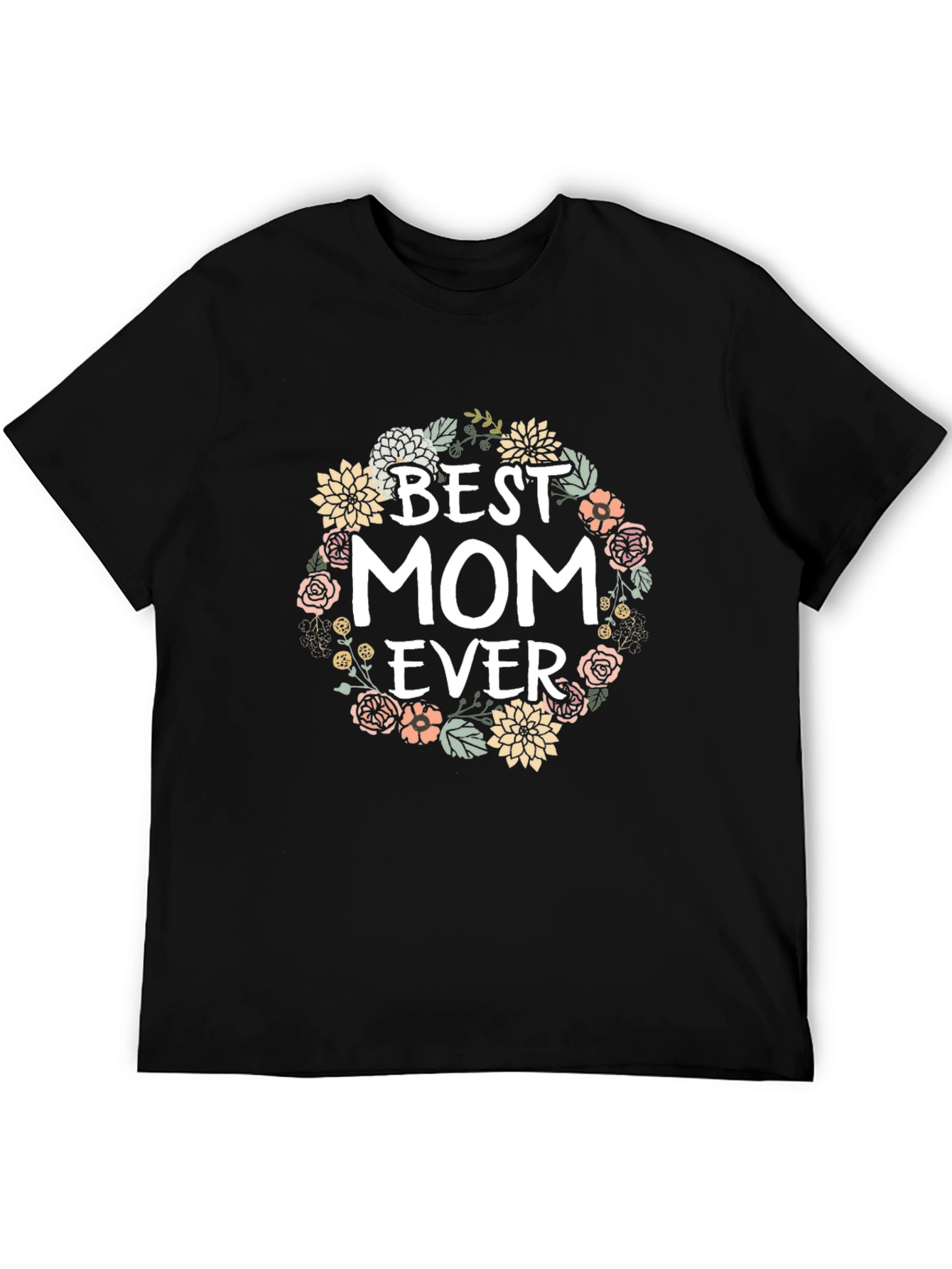 Camiseta Negra Best Mom Ever con Flores
