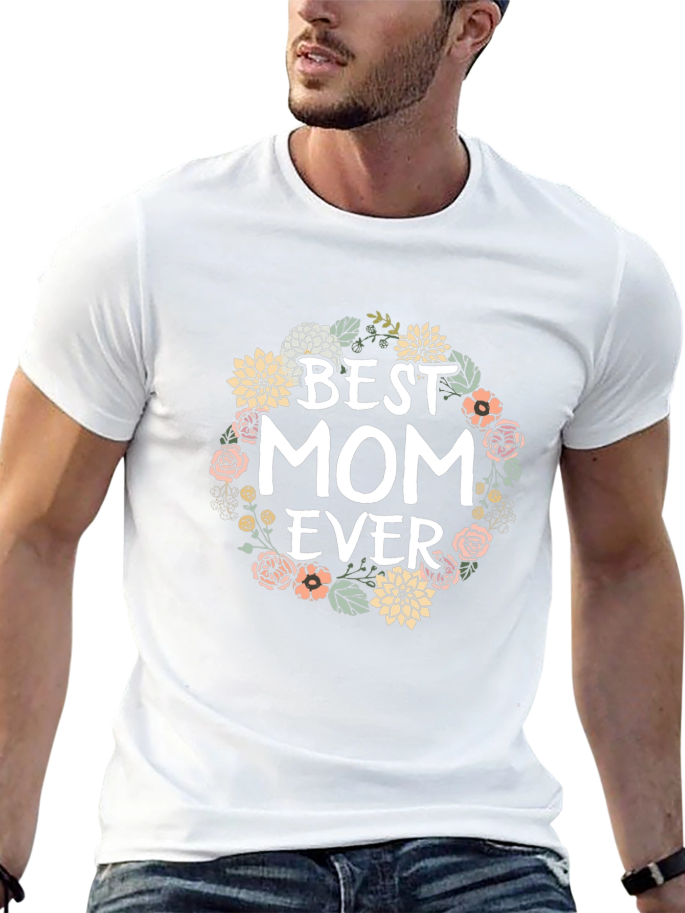 Camiseta Negra Best Mom Ever con Flores