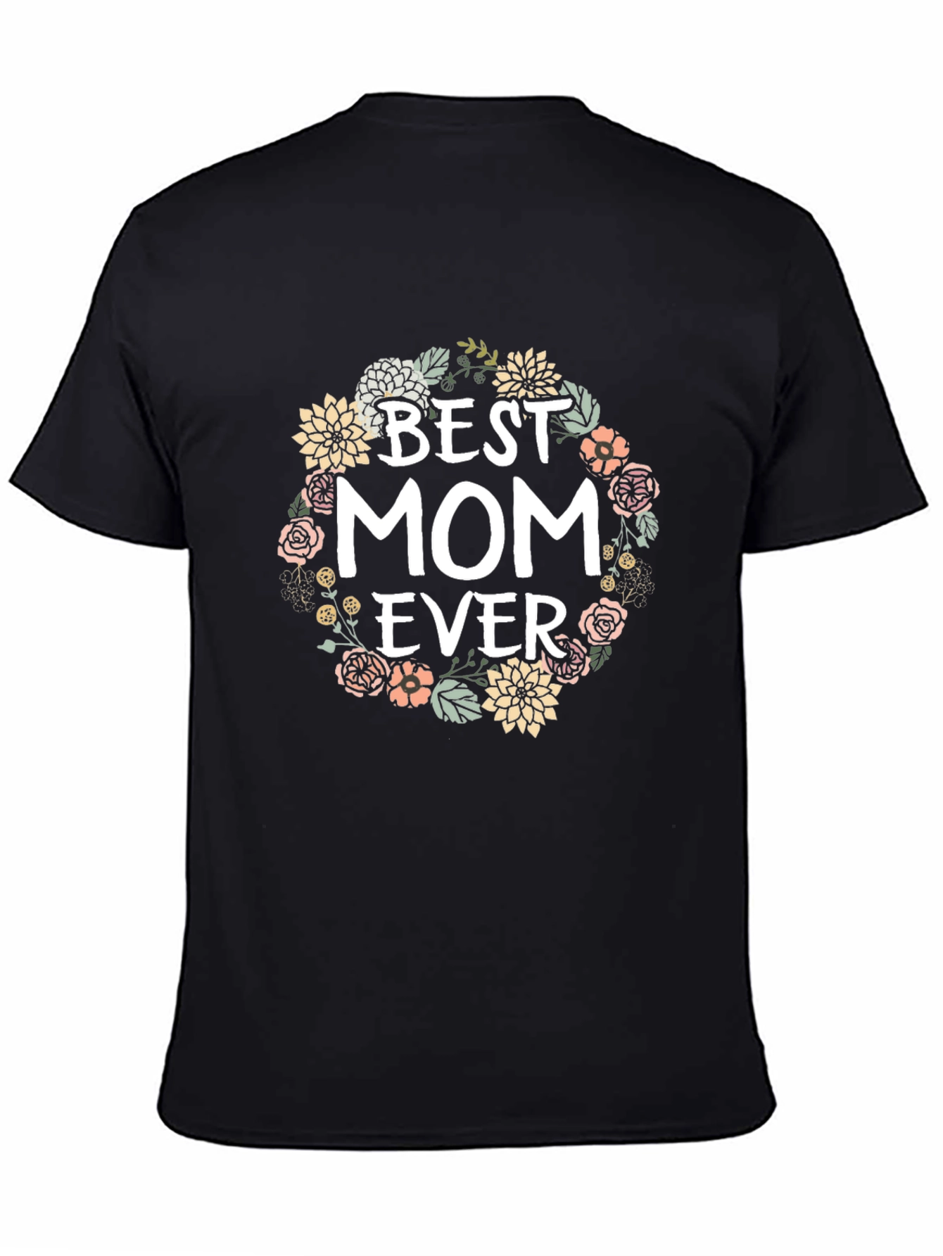 Camiseta Negra Best Mom Ever con Flores