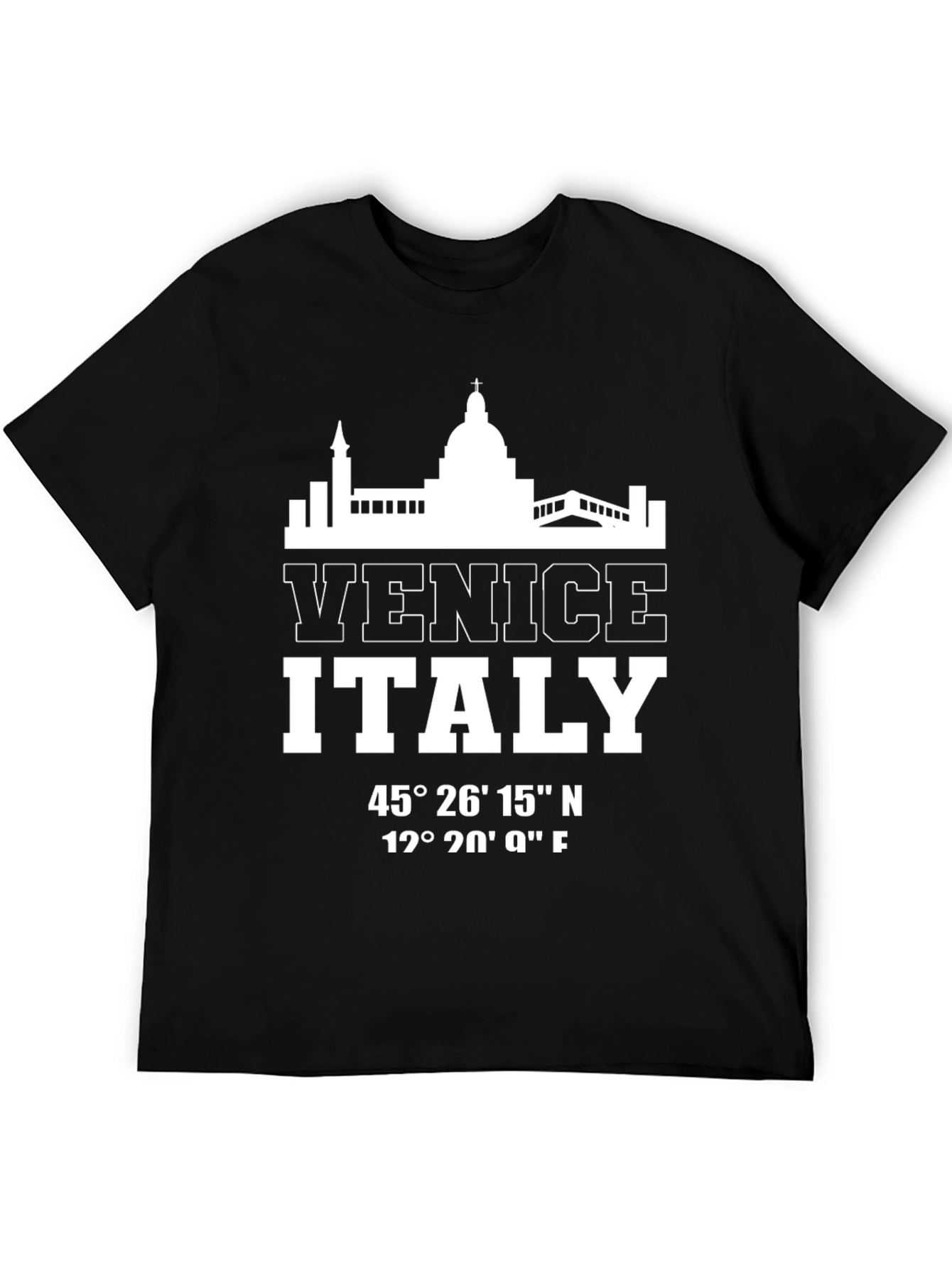 Camiseta Negra Venezia Italia Coordenadas