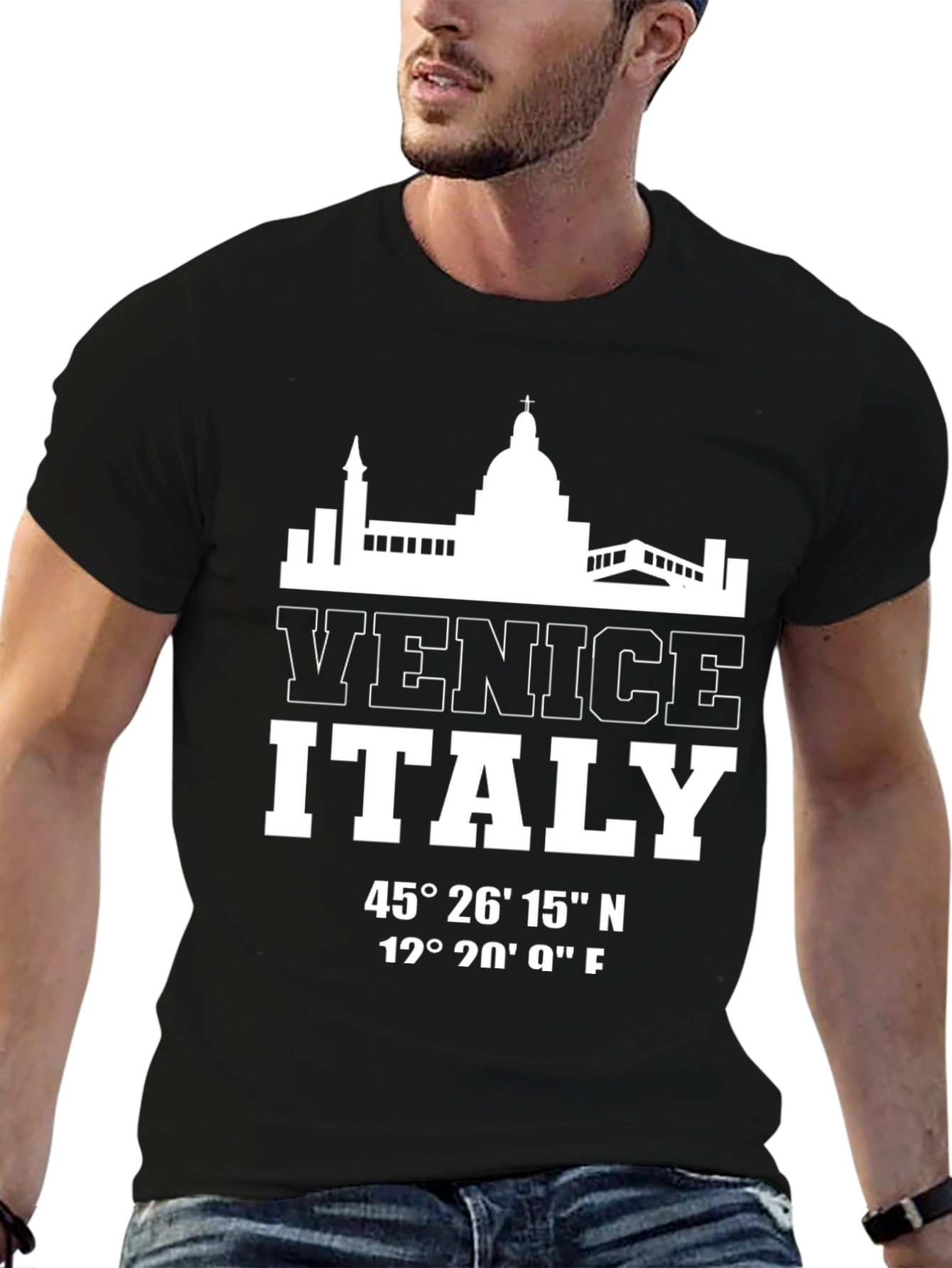 Camiseta Negra Venezia Italia Coordenadas