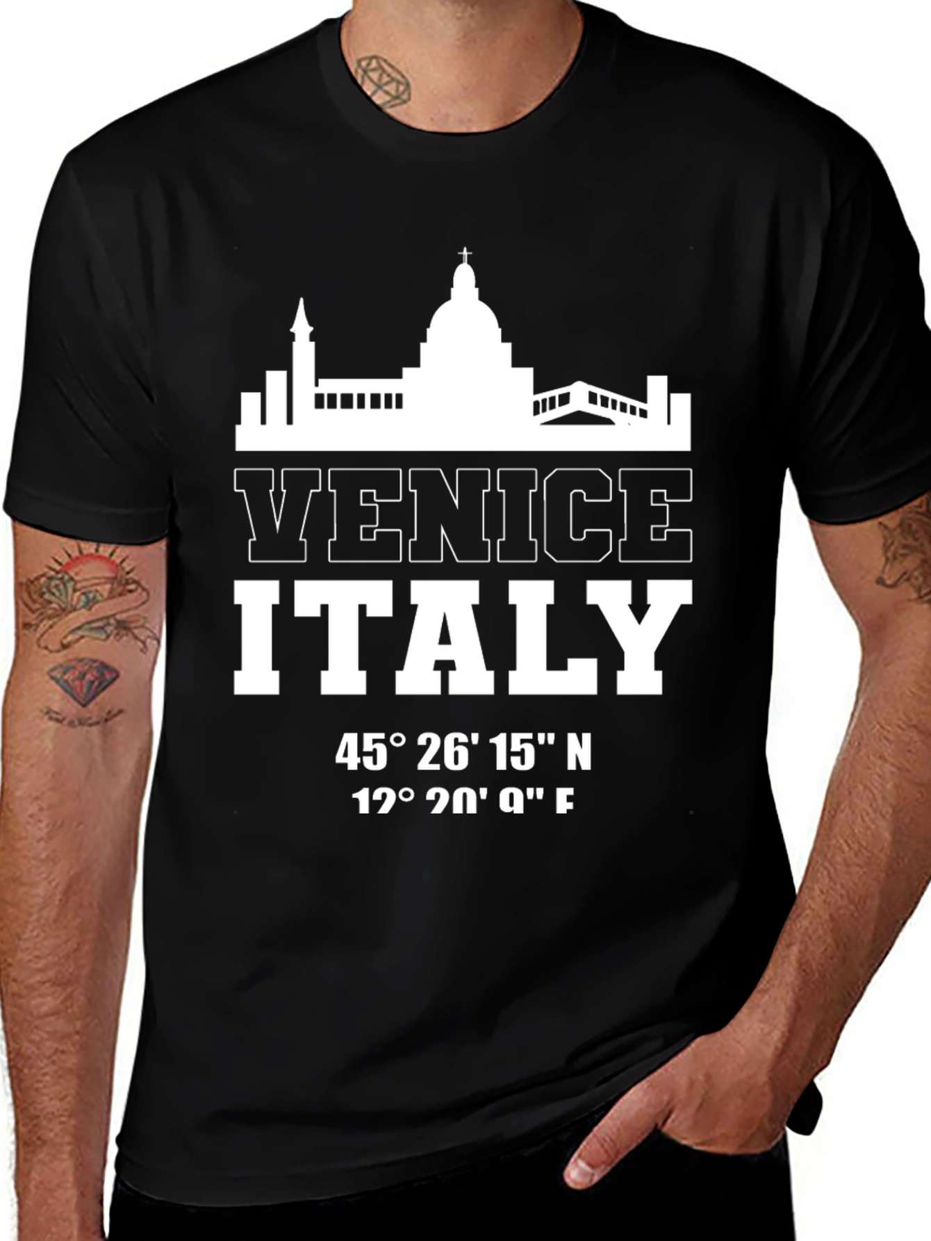 Camiseta Negra Venezia Italia Coordenadas