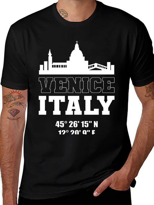 Camiseta Negra Venezia Italia Coordenadas