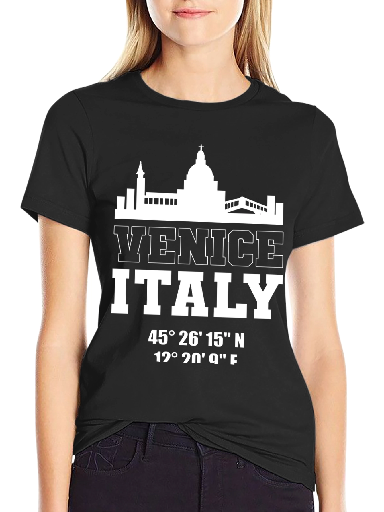 Camiseta Negra Venezia Italia Coordenadas