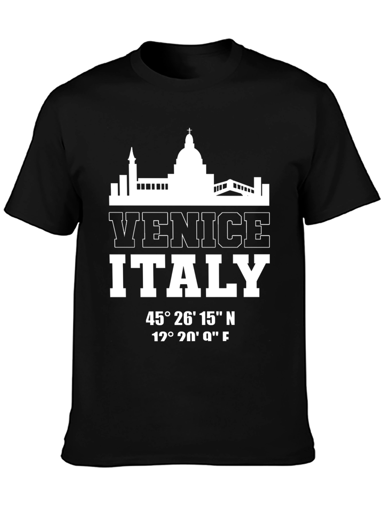 Camiseta Negra Venezia Italia Coordenadas