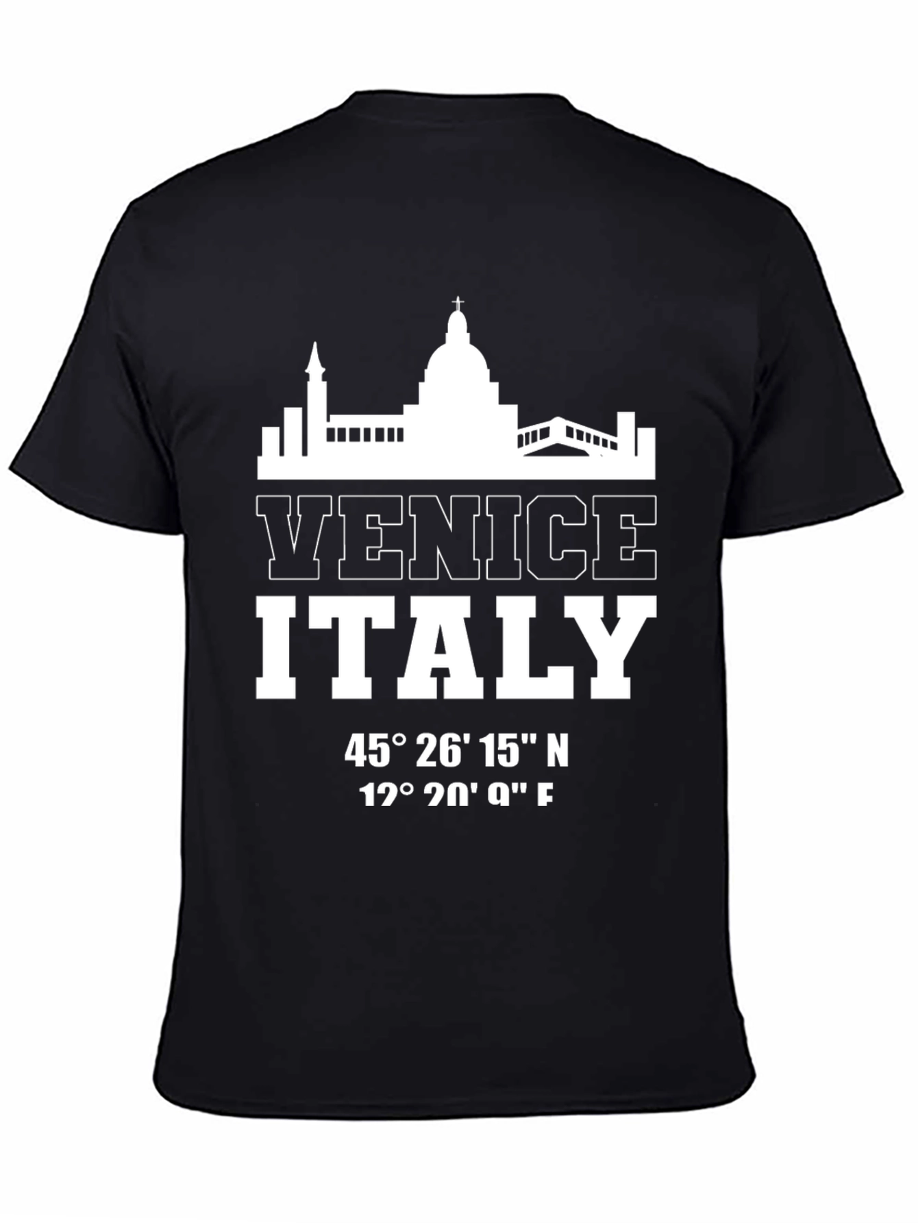 Camiseta Negra Venezia Italia Coordenadas