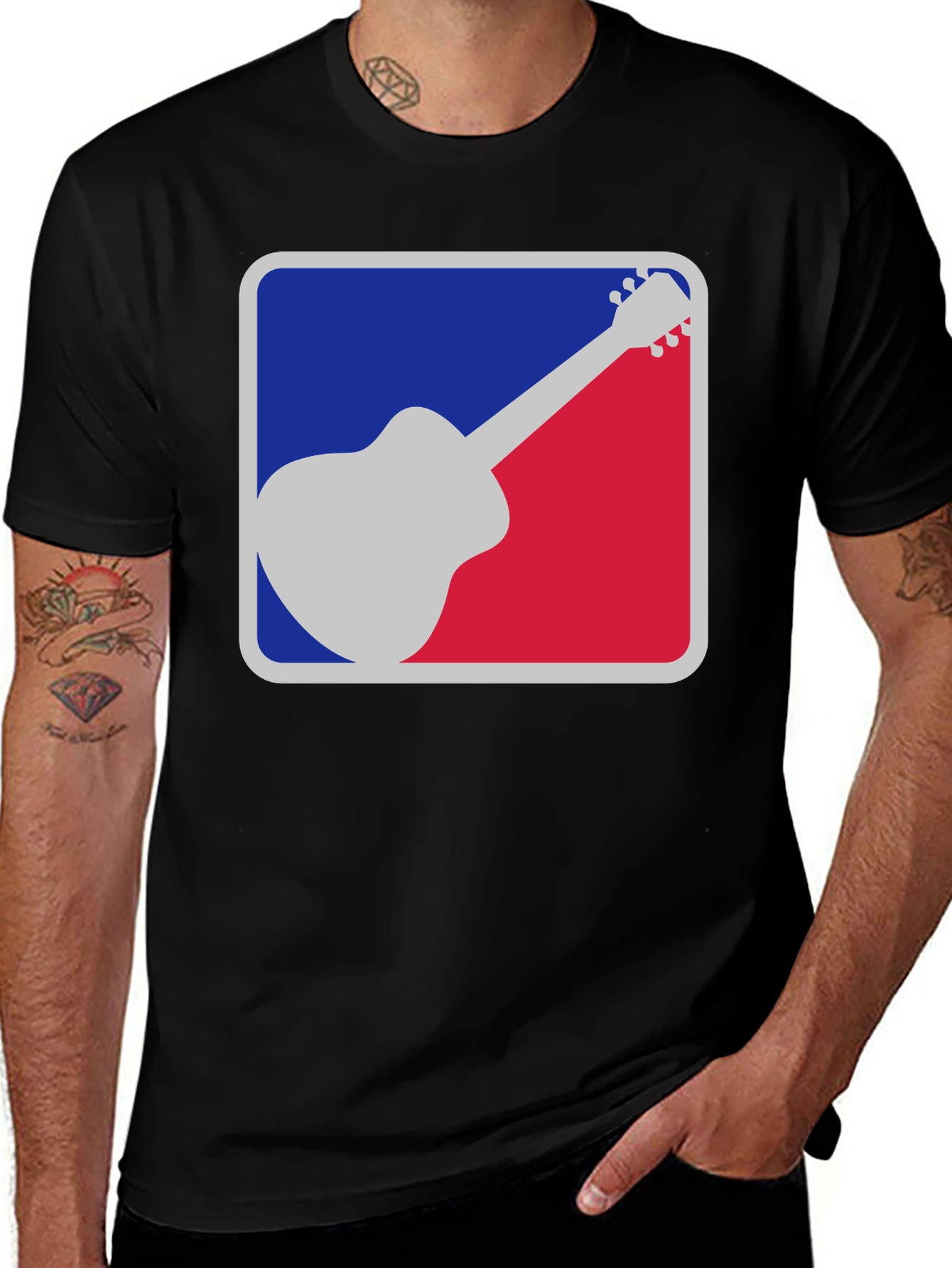 Camiseta Negra Guitarra Estilo MLB