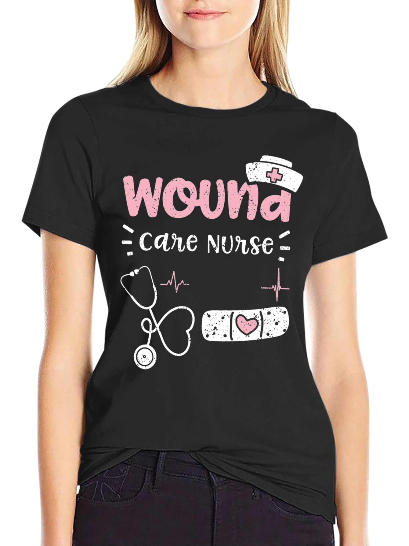 Camiseta Negra Enfermera Cuidado de Heridas