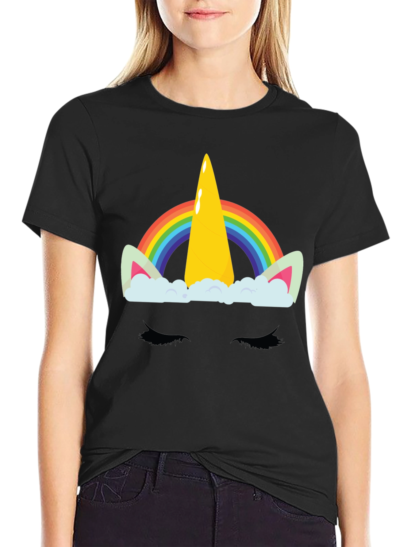 Camiseta Negra Unicornio Arcoíris