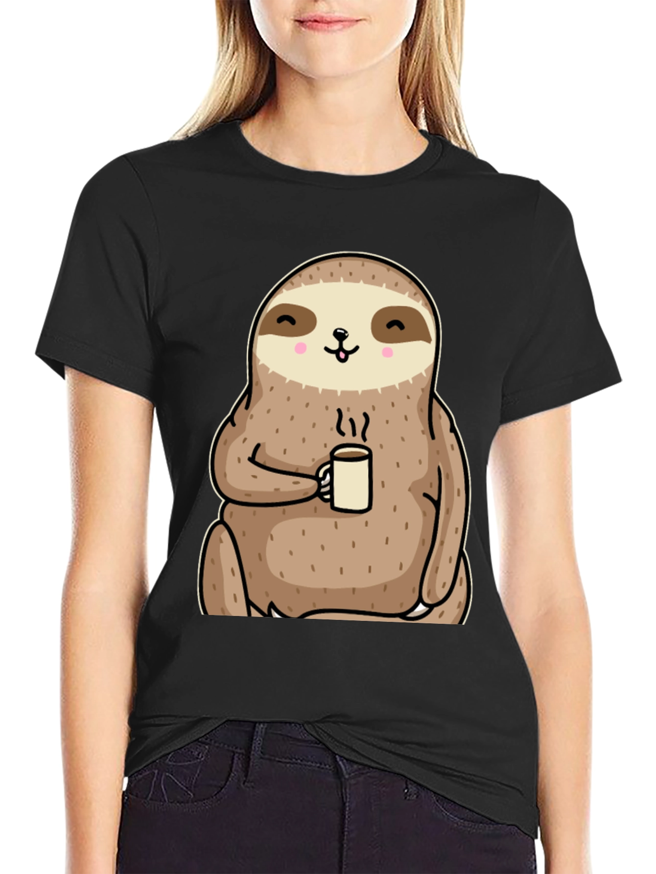Camiseta con diseño de perezoso tomando café