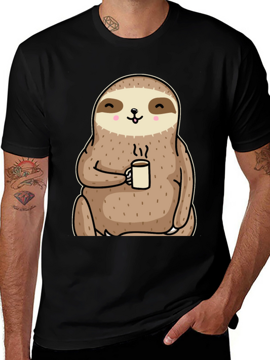 Camiseta con diseño de perezoso tomando café