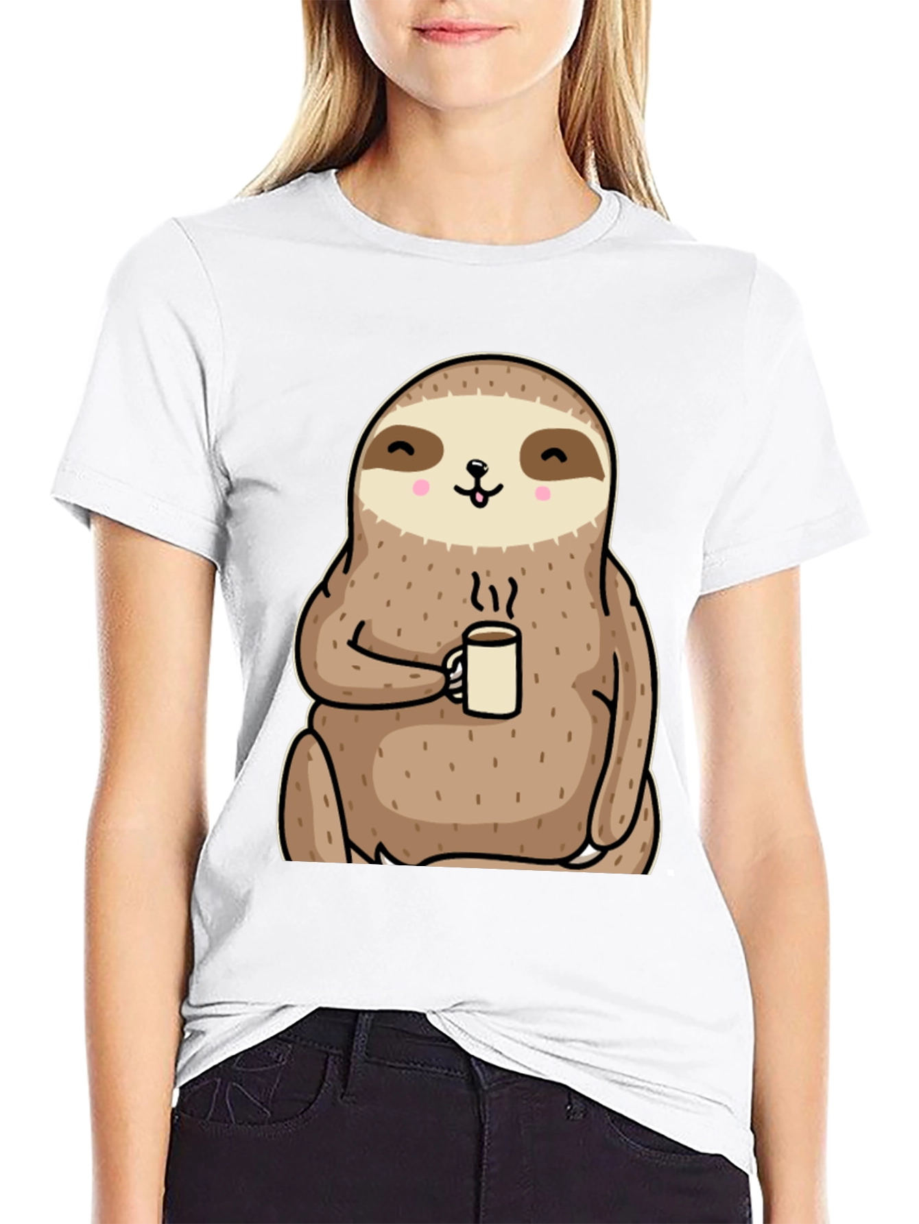 Camiseta con diseño de perezoso tomando café
