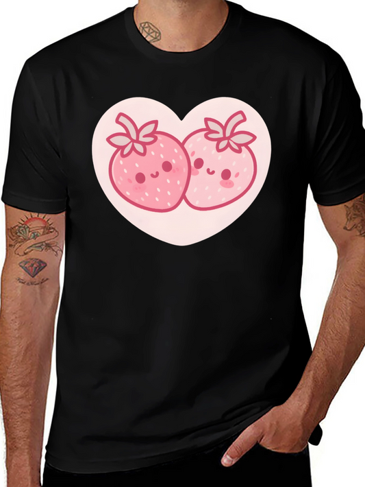 Camiseta Negra con Corazón de Fresas Kawaii