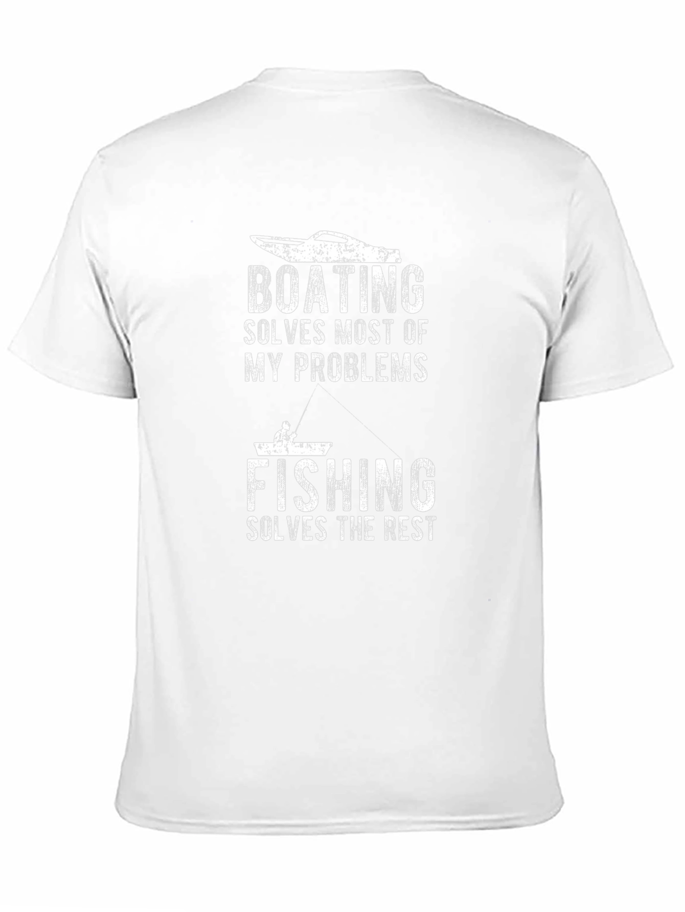 Camiseta Negra: Boating Solves Problems Fishing the Rest