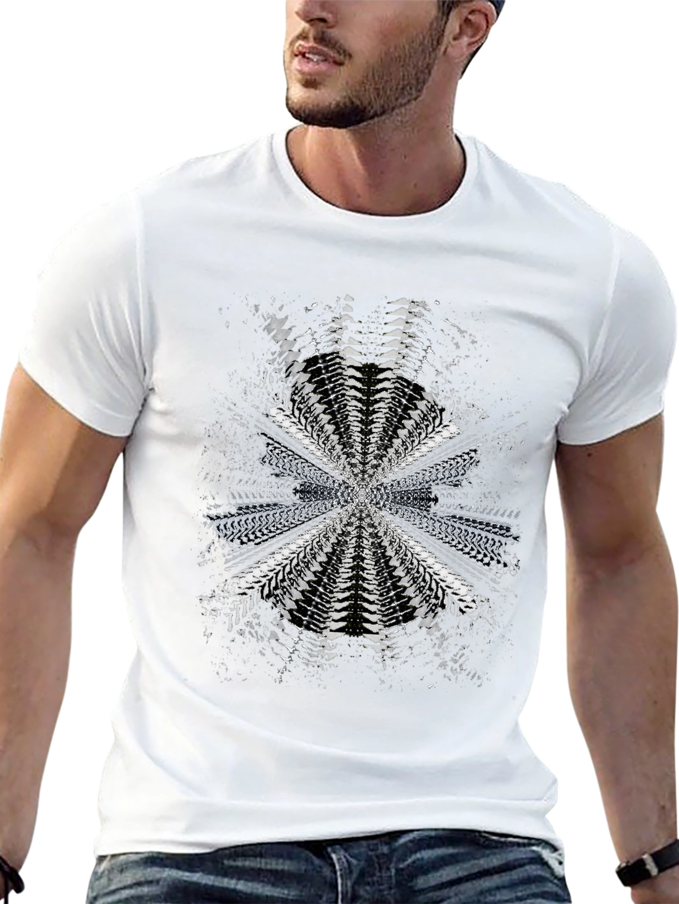 Camiseta Negra con Diseño Abstracto Distorsionado