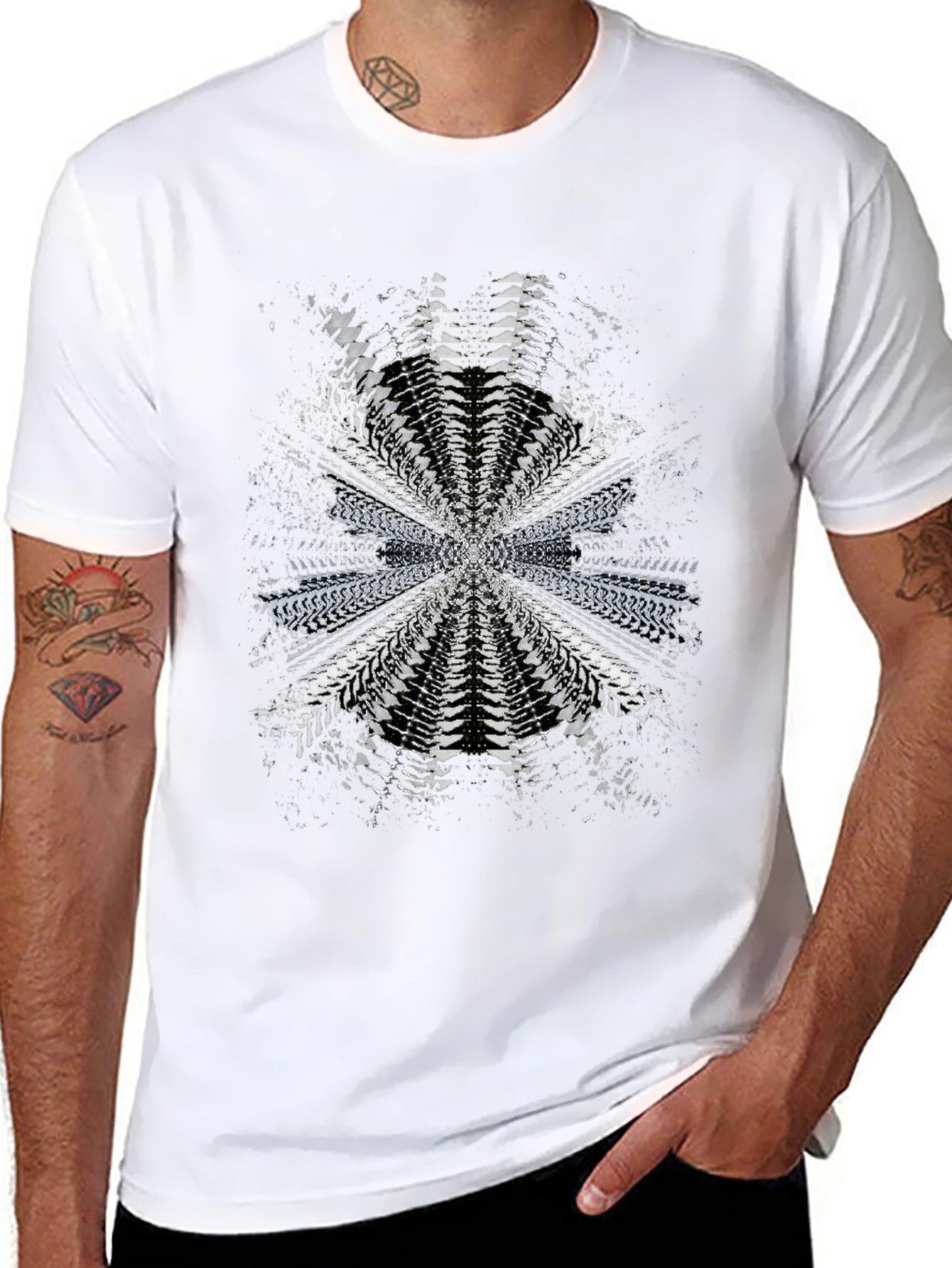 Camiseta Negra con Diseño Abstracto Distorsionado