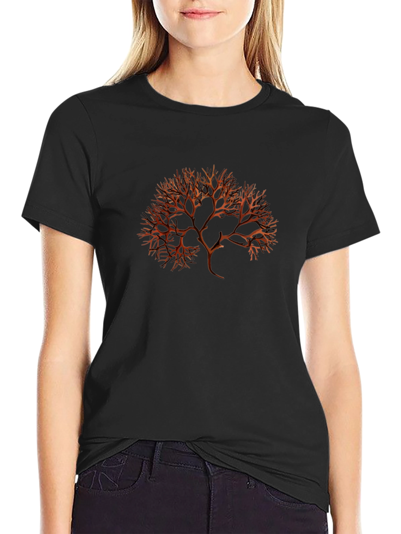 Camiseta Negra con Diseño Abstracto de Árbol