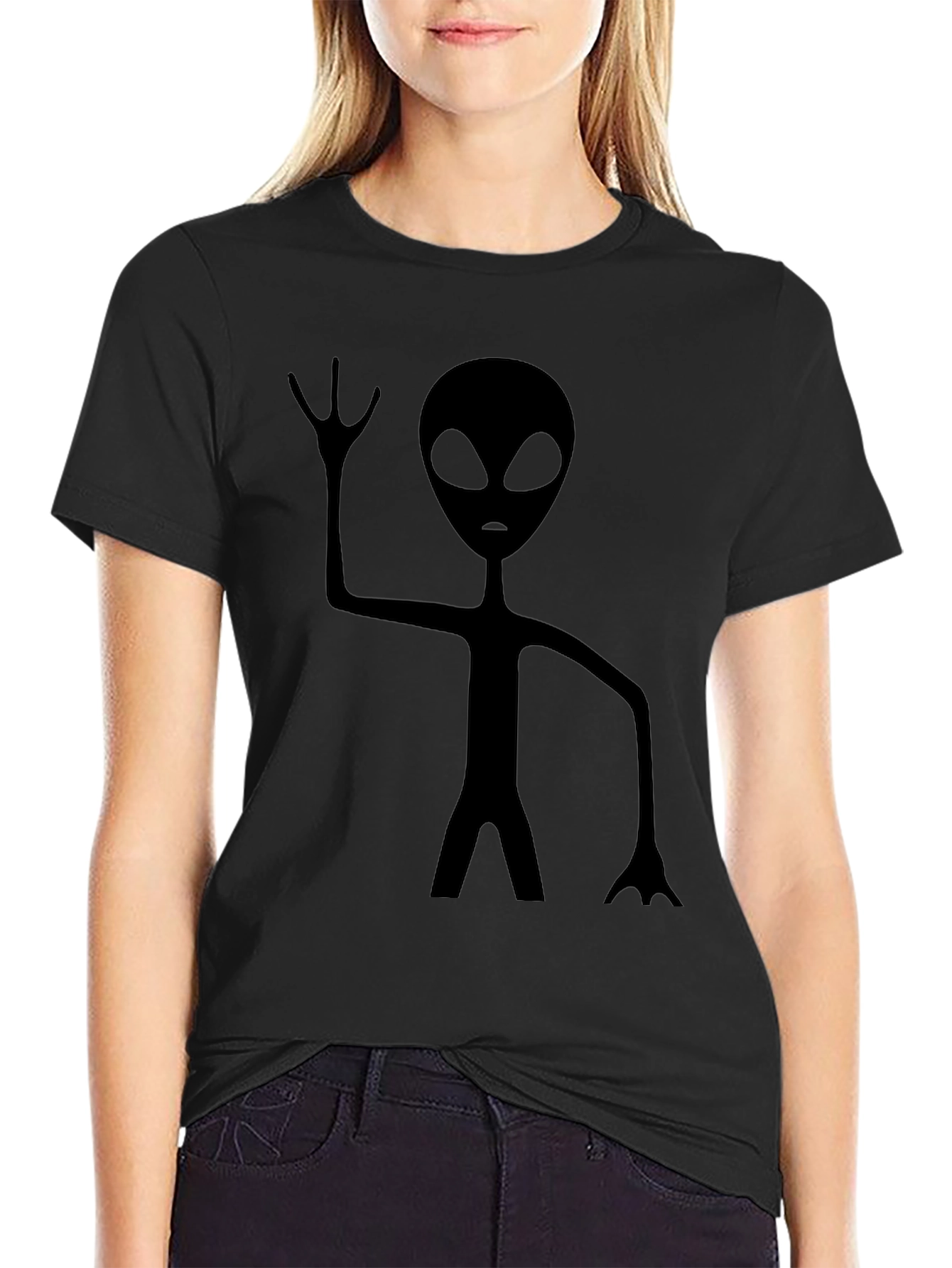 Camiseta Negra con Diseño Alienígena