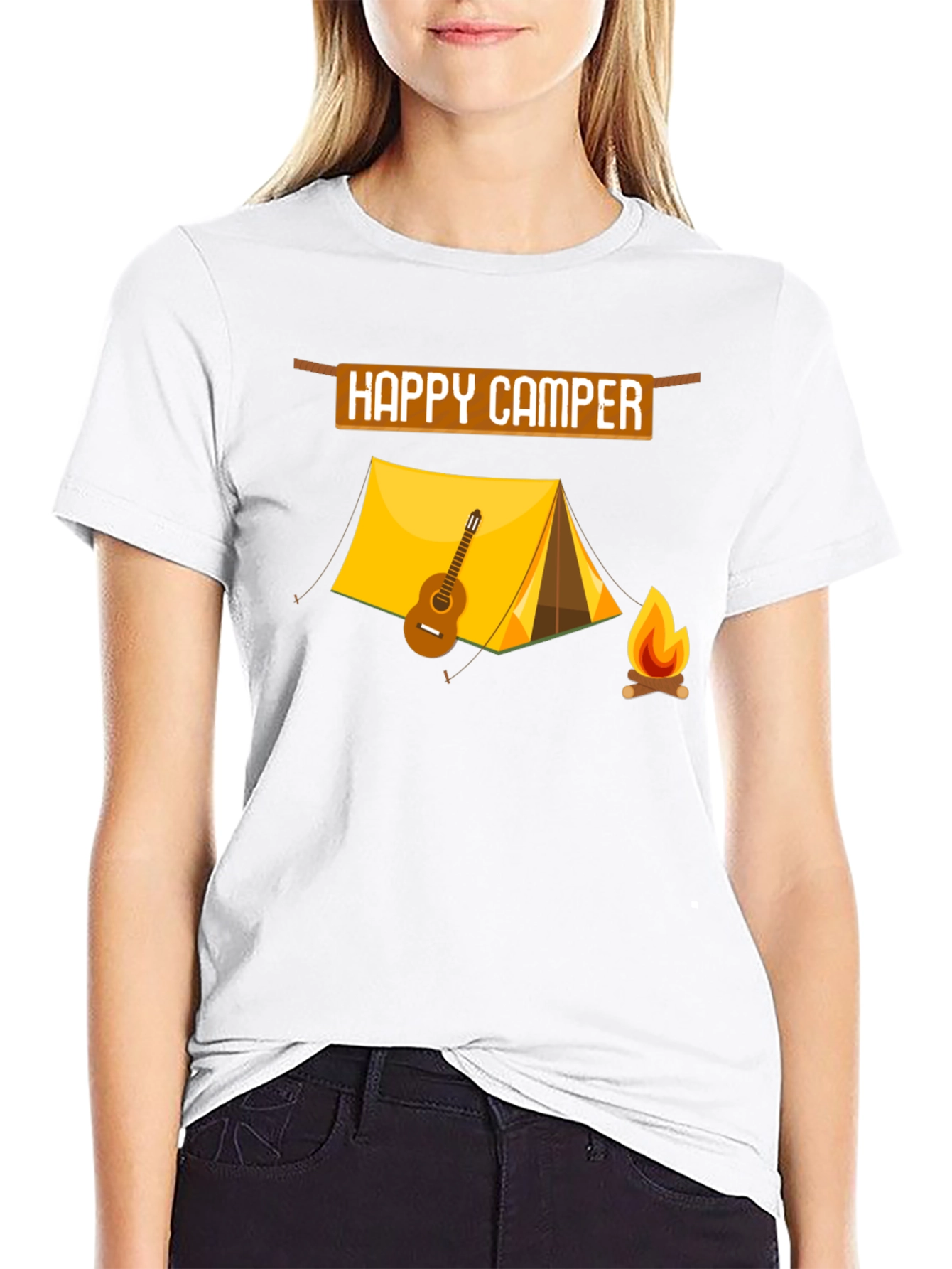 Camiseta Negra Happy Camper con Diseño de Camping