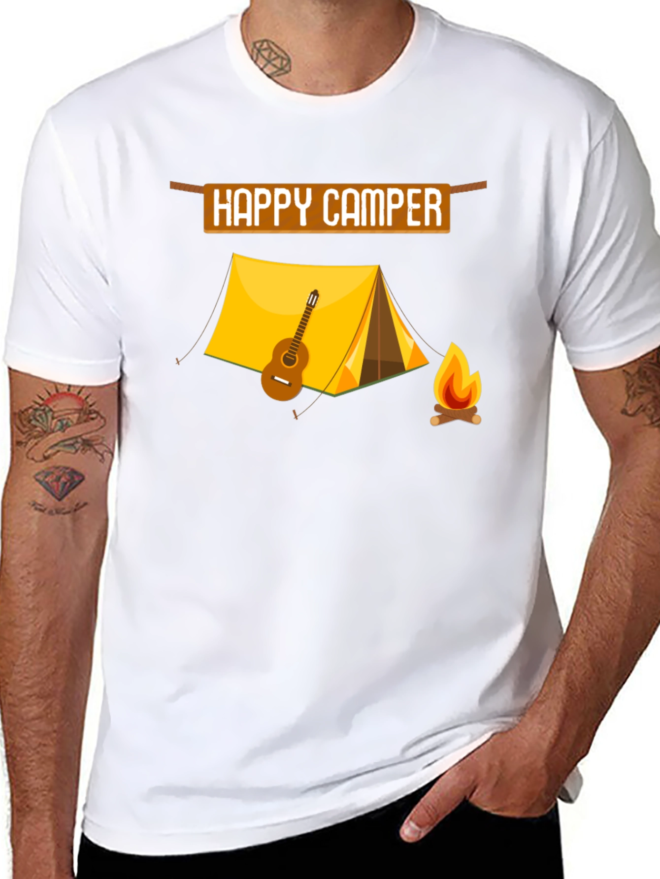 Camiseta Negra Happy Camper con Diseño de Camping