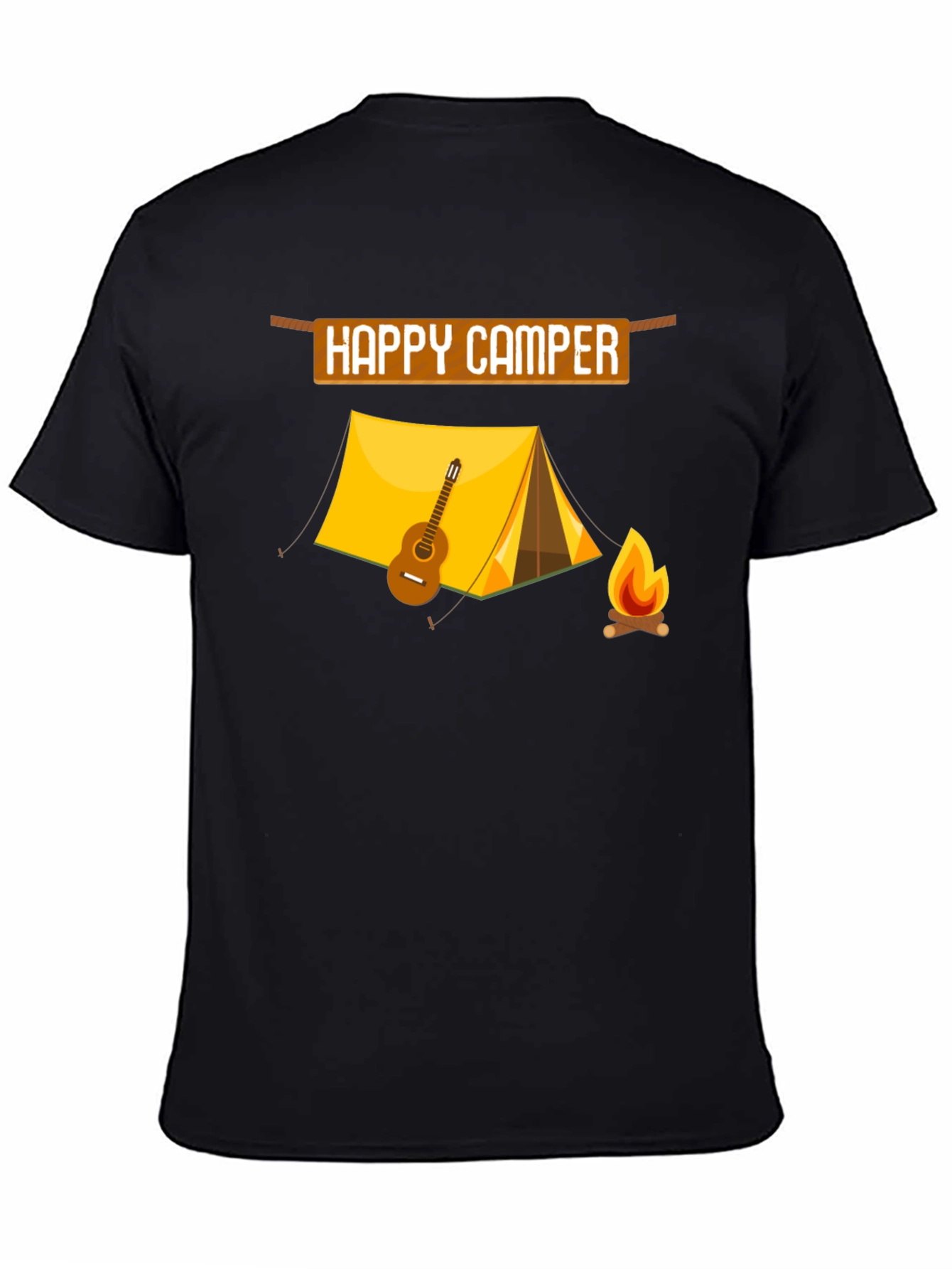 Camiseta Negra Happy Camper con Diseño de Camping