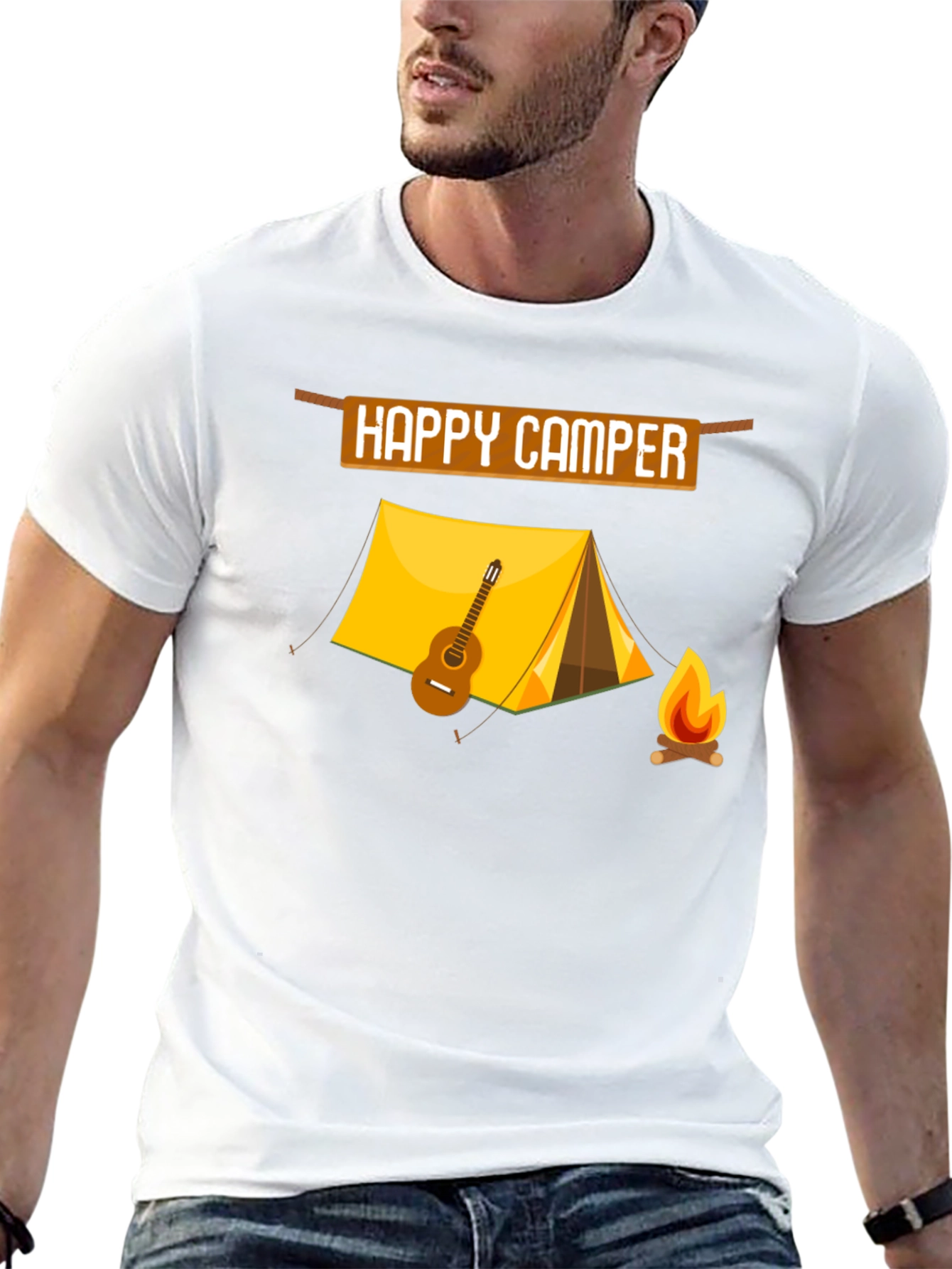 Camiseta Negra Happy Camper con Diseño de Camping