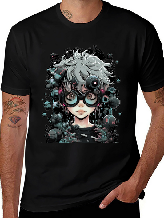 Camiseta Negra con Diseño Anime Futurista