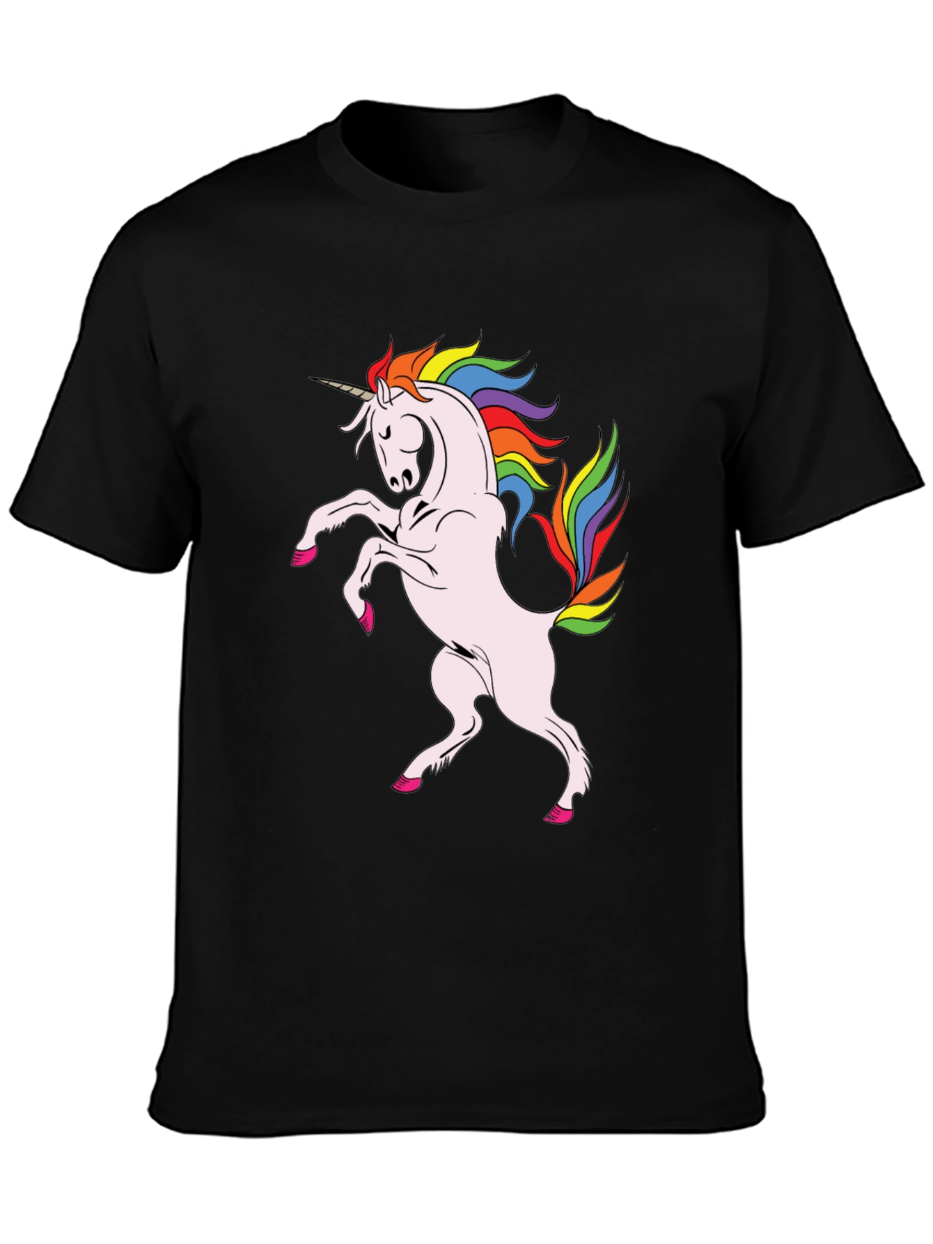 Camiseta Negra Unicornio Arcoíris Hombre