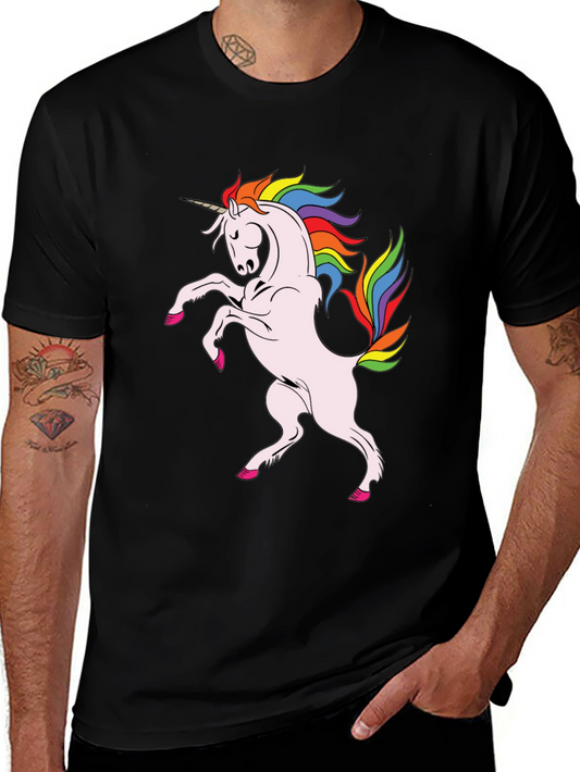 Camiseta Negra Unicornio Arcoíris Hombre