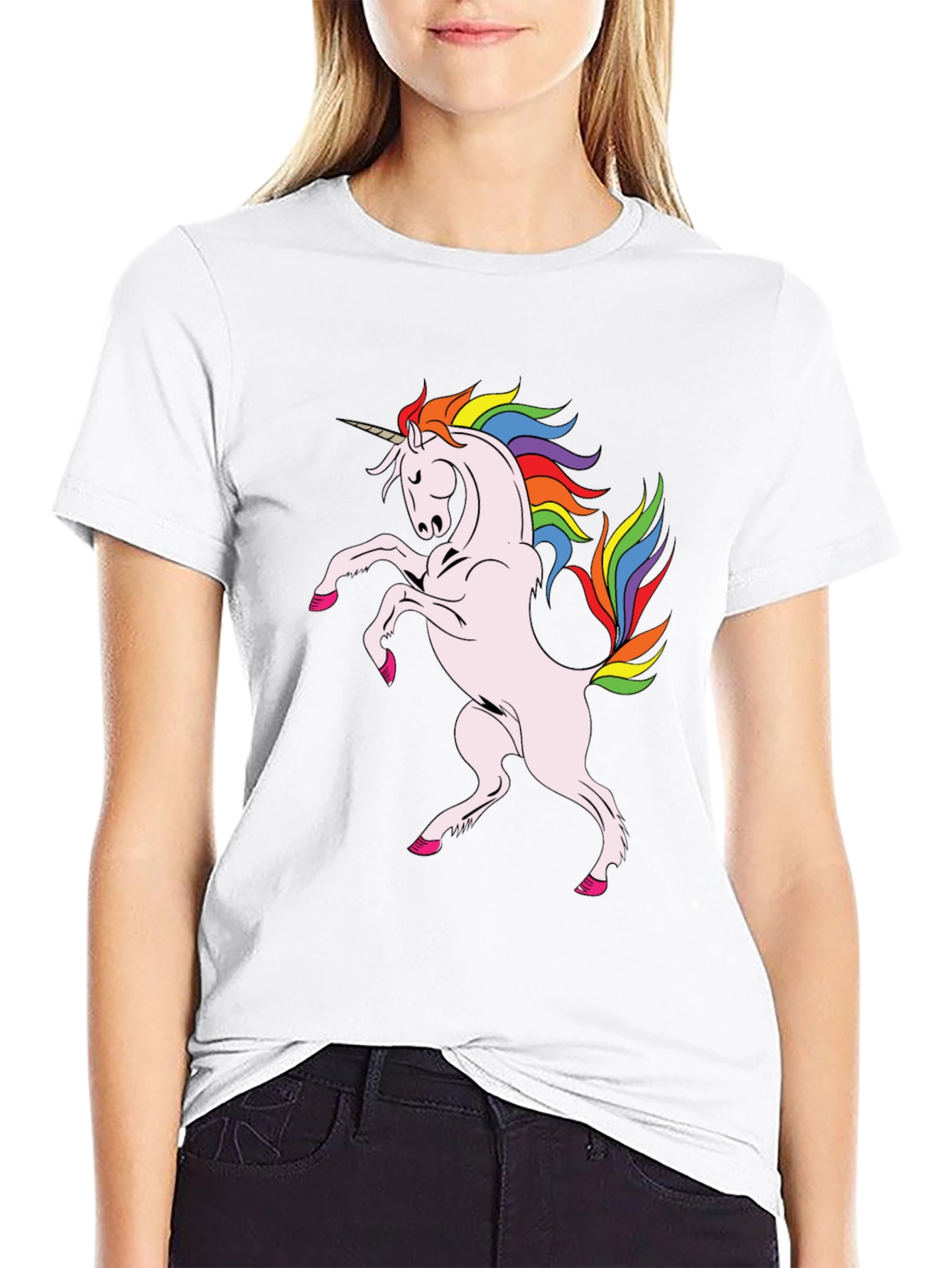 Camiseta Negra Unicornio Arcoíris Hombre