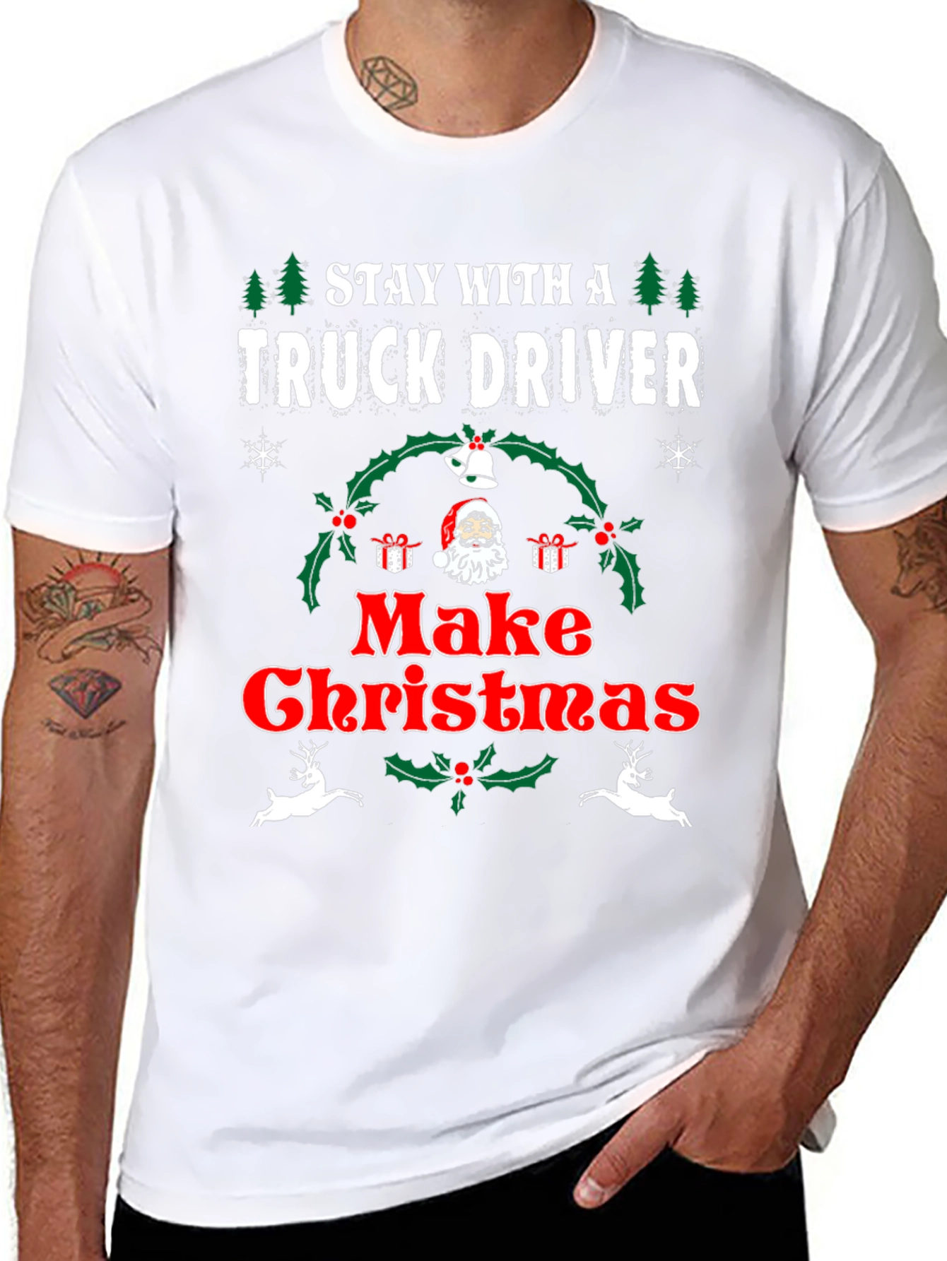 Camiseta Navideña Stay With A Truck Driver