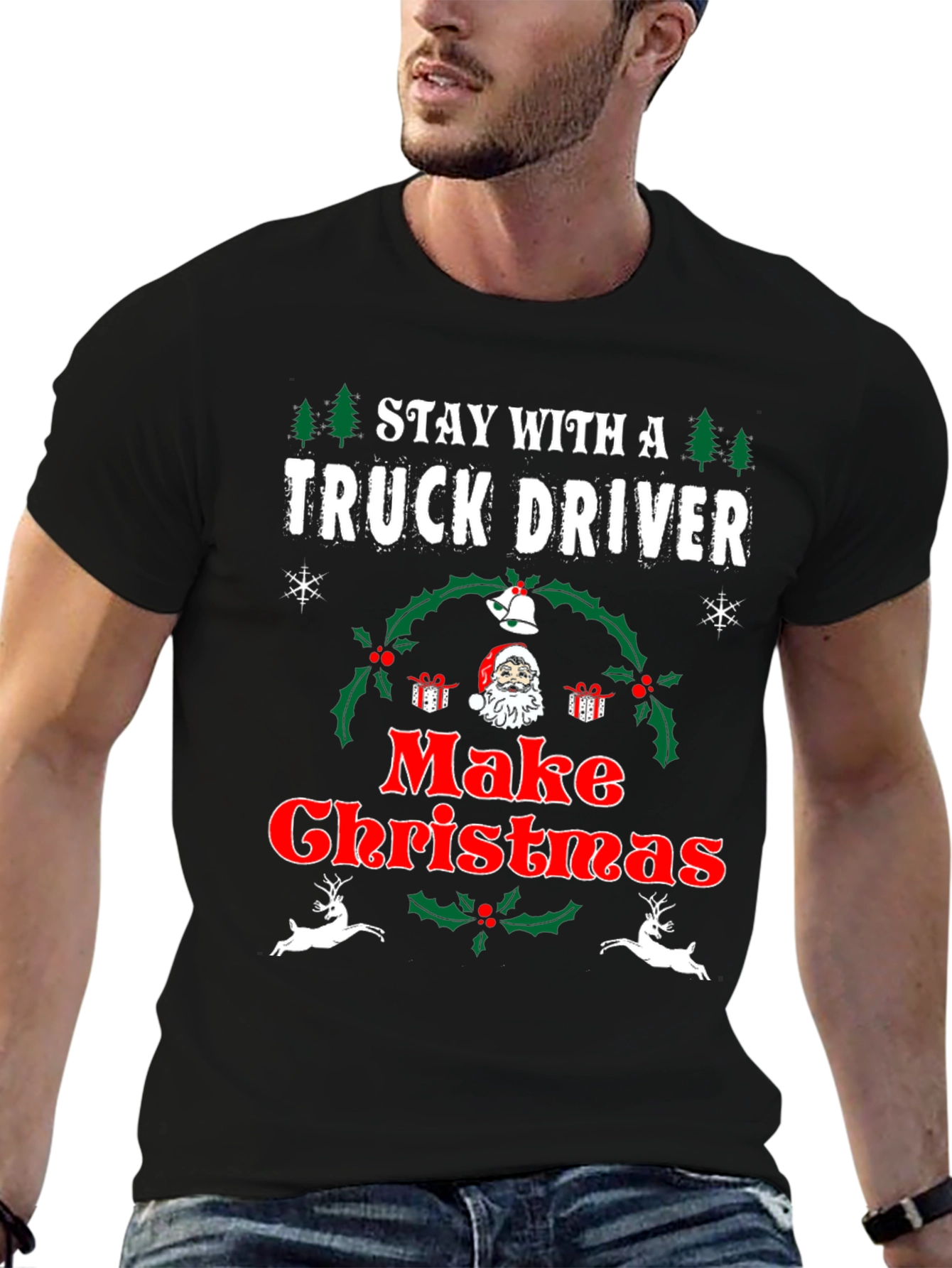 Camiseta Navideña Stay With A Truck Driver