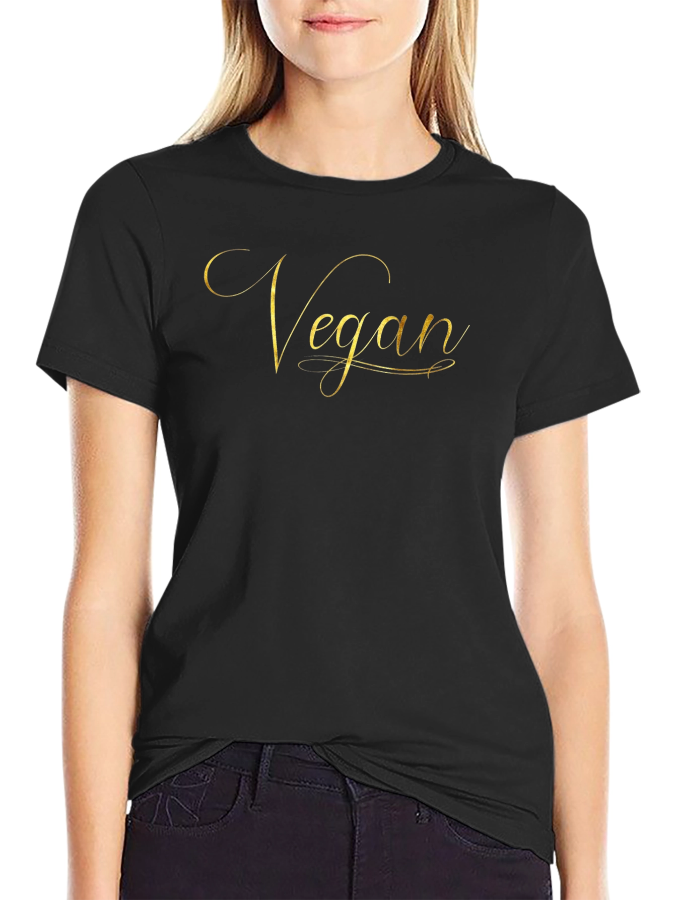 Camiseta Negra Vegana Diseño Dorado Elegante