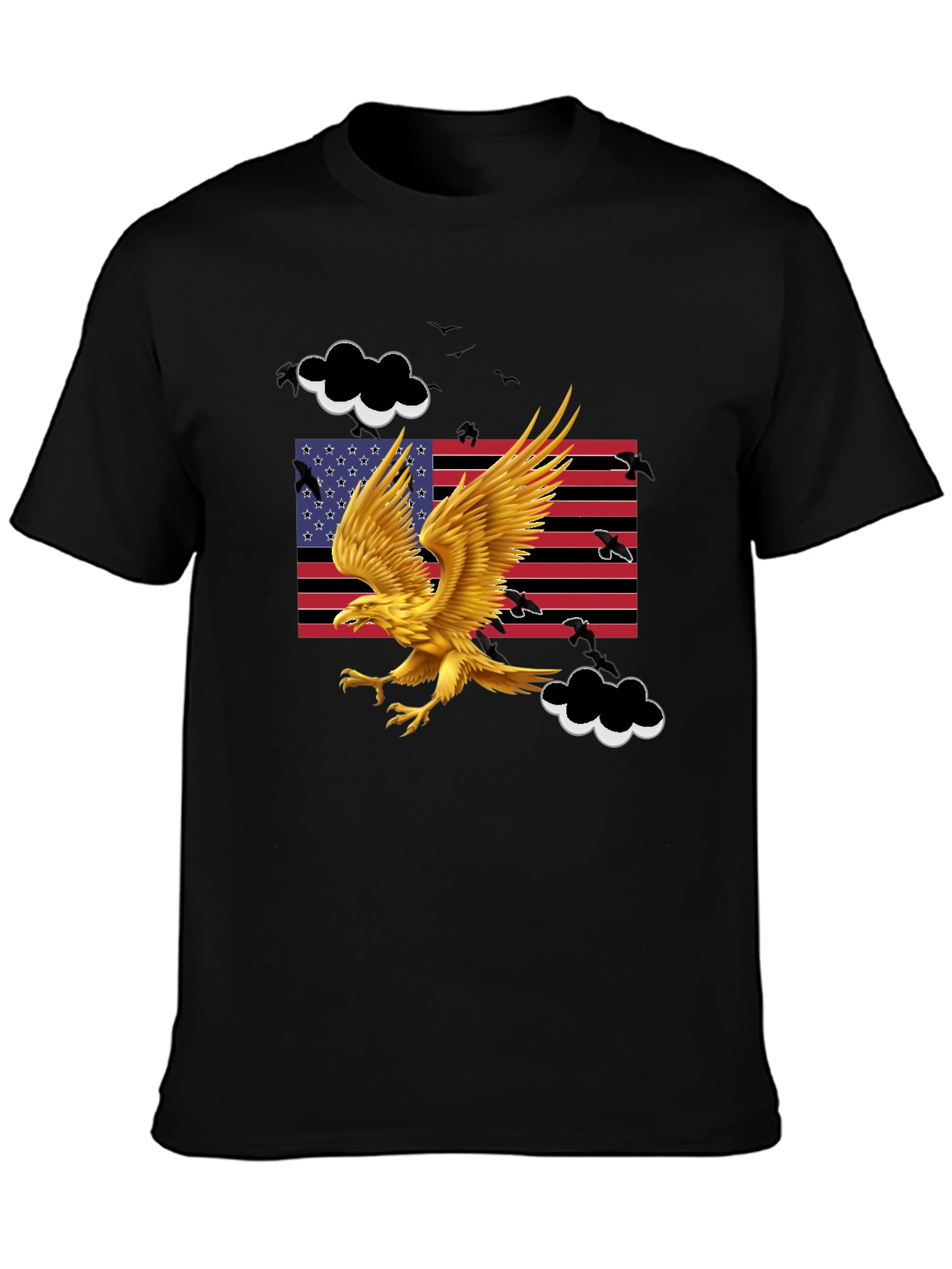Camiseta Negra con Águila Dorada y Bandera Americana