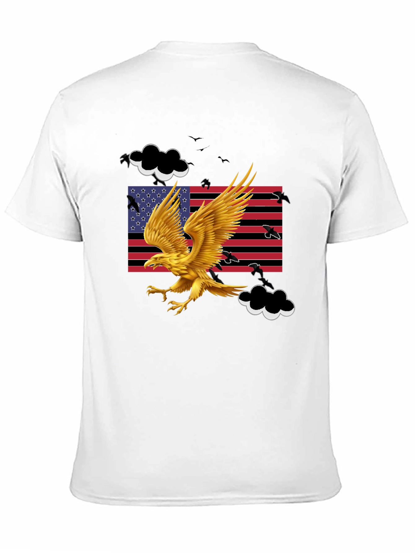 Camiseta Negra con Águila Dorada y Bandera Americana