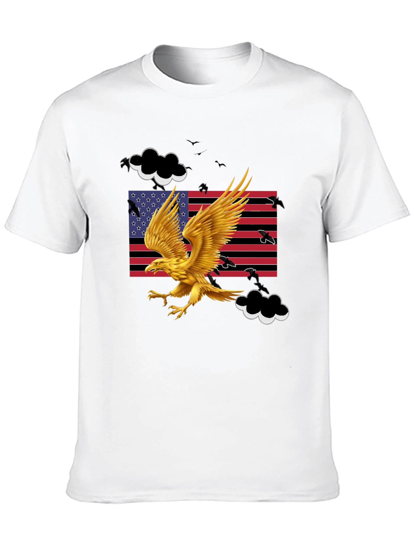 Camiseta Negra con Águila Dorada y Bandera Americana