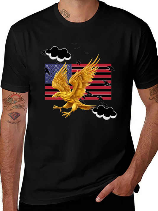 Camiseta Negra con Águila Dorada y Bandera Americana