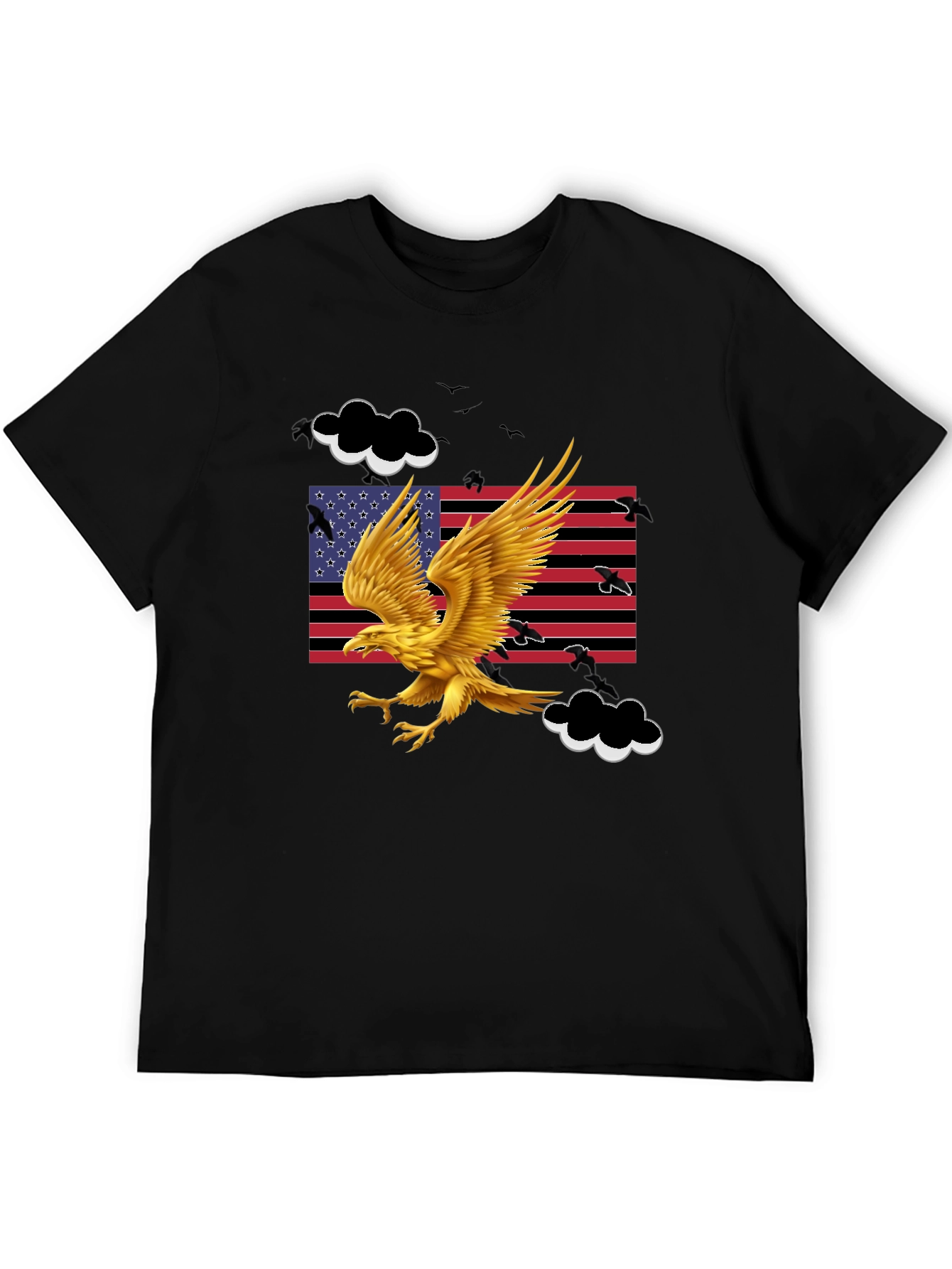 Camiseta Negra con Águila Dorada y Bandera Americana